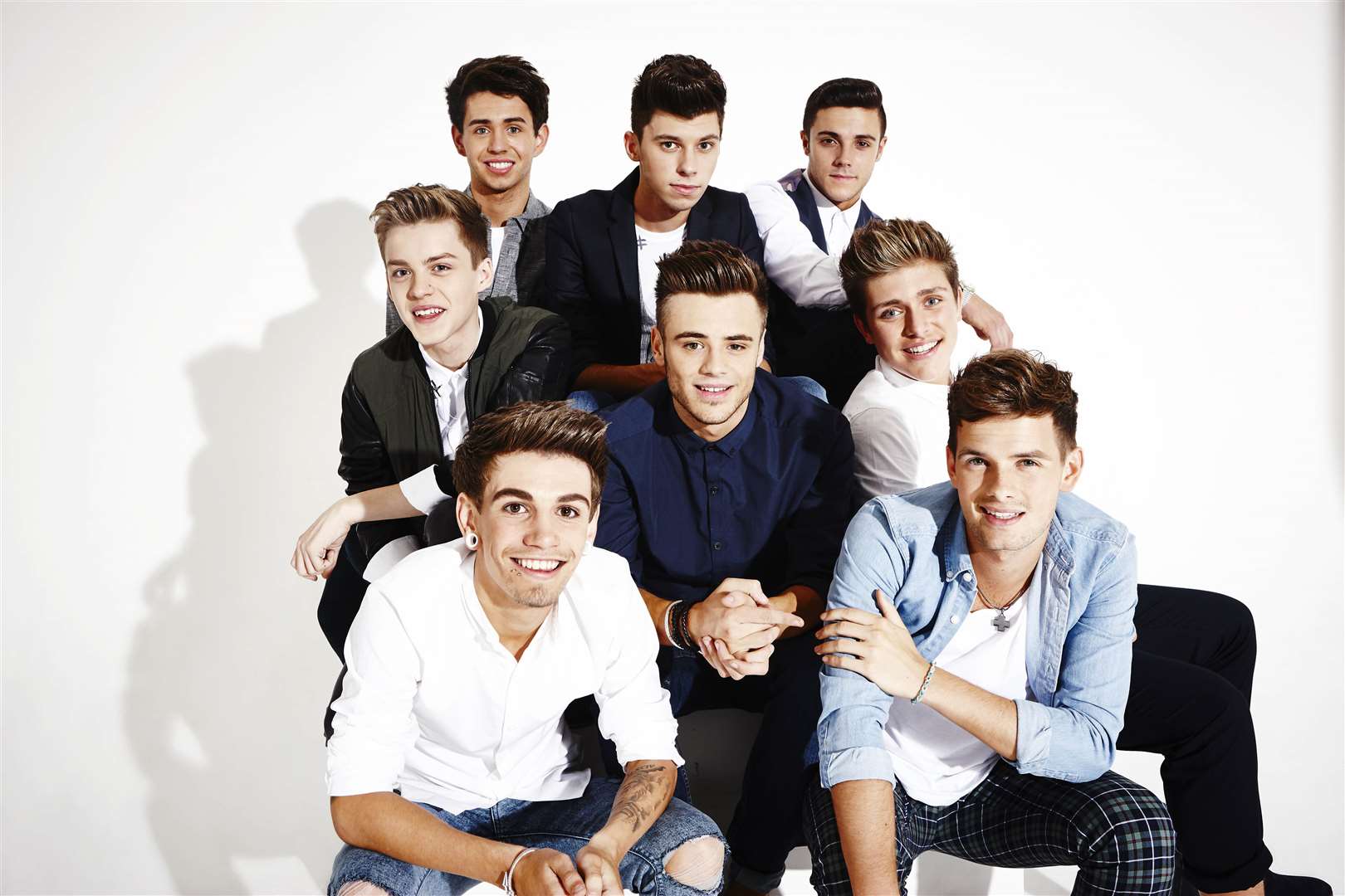 Kent's Charlie Jones, from X Factor boyband Stereo Kicks, is far right on the middle row