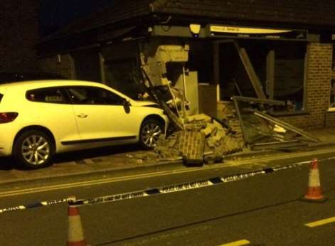 A man has been arrested after a car hit a building in Snodland - picture courtesy of @davidkeegan
