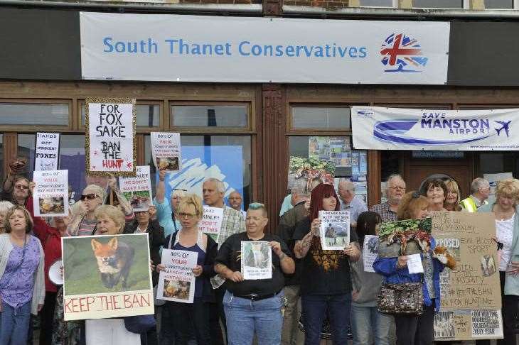 Protesters outside South Thanet MP Craig Mackinlay's Broadstairs office this morning