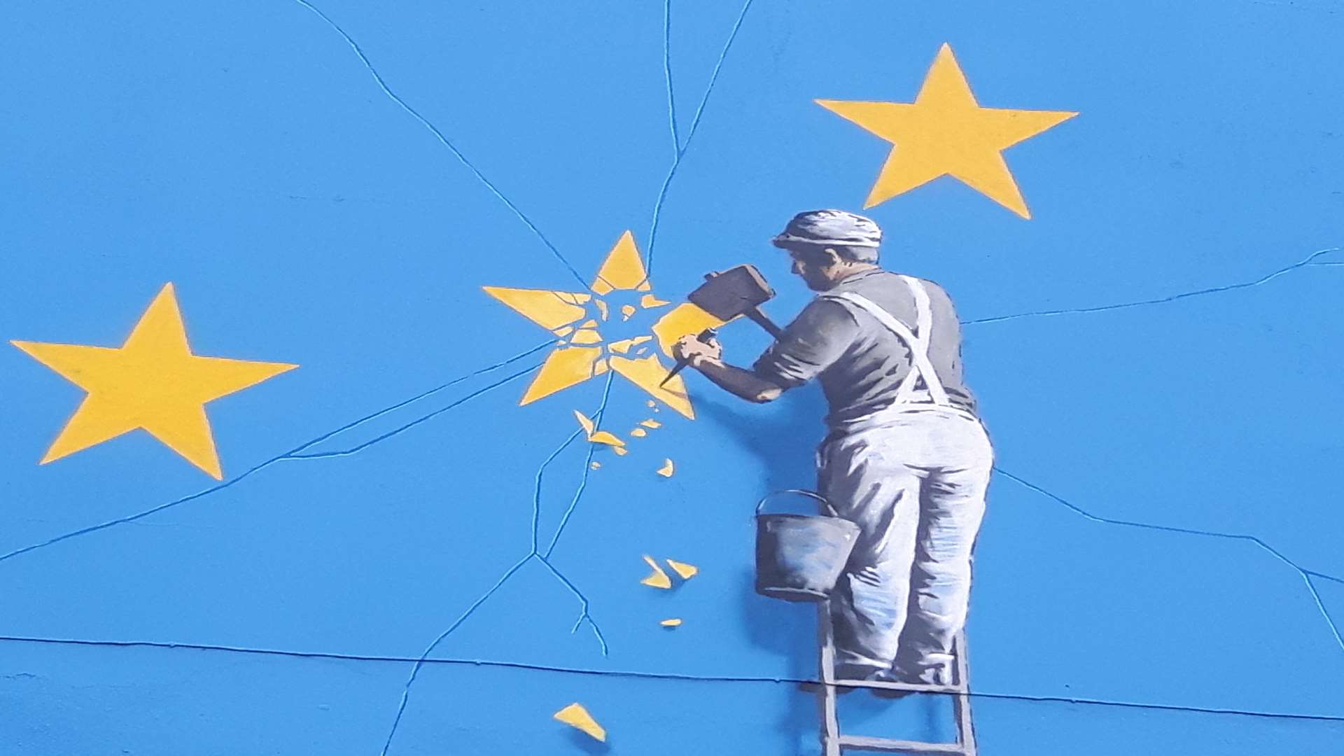 Close-up of the Banksy Brexit artwork in Dover