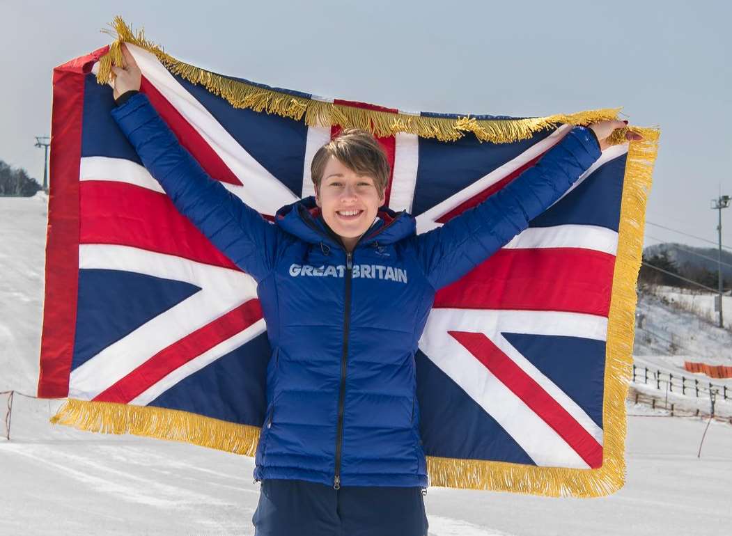 Kent's Lizzy Yarnold carried the flag at the opening ceremony of the Winter Olympics. Picture: Team GB