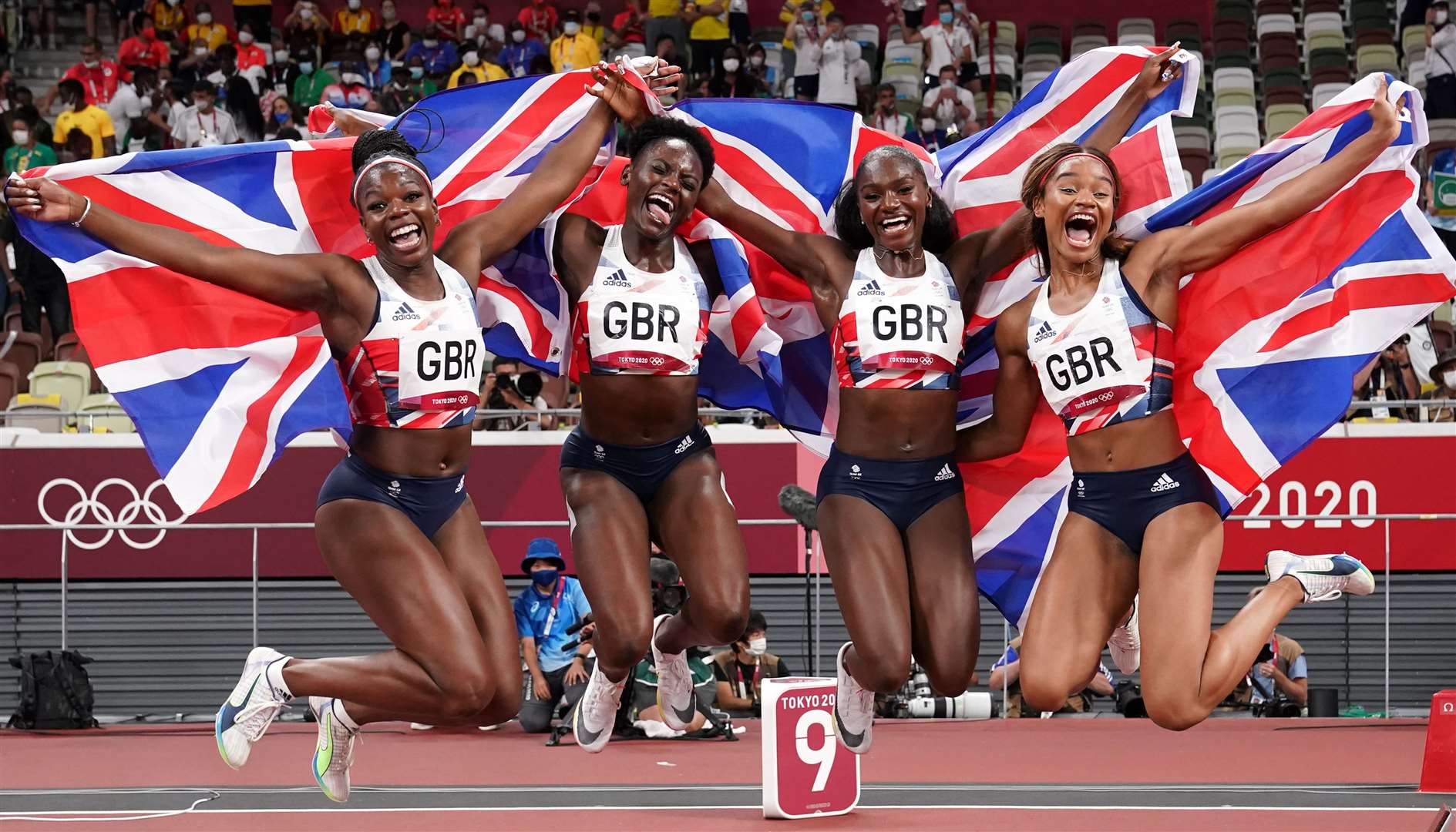 Dina Asher-Smith, third right, helped Great Britain to bronze in the 4x100m relay final at Tokyo 2020. Picture: PA Wire/PA Images