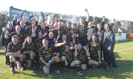 The players celebrate gaining their national league status. Picture: BARRY DUFFIELD