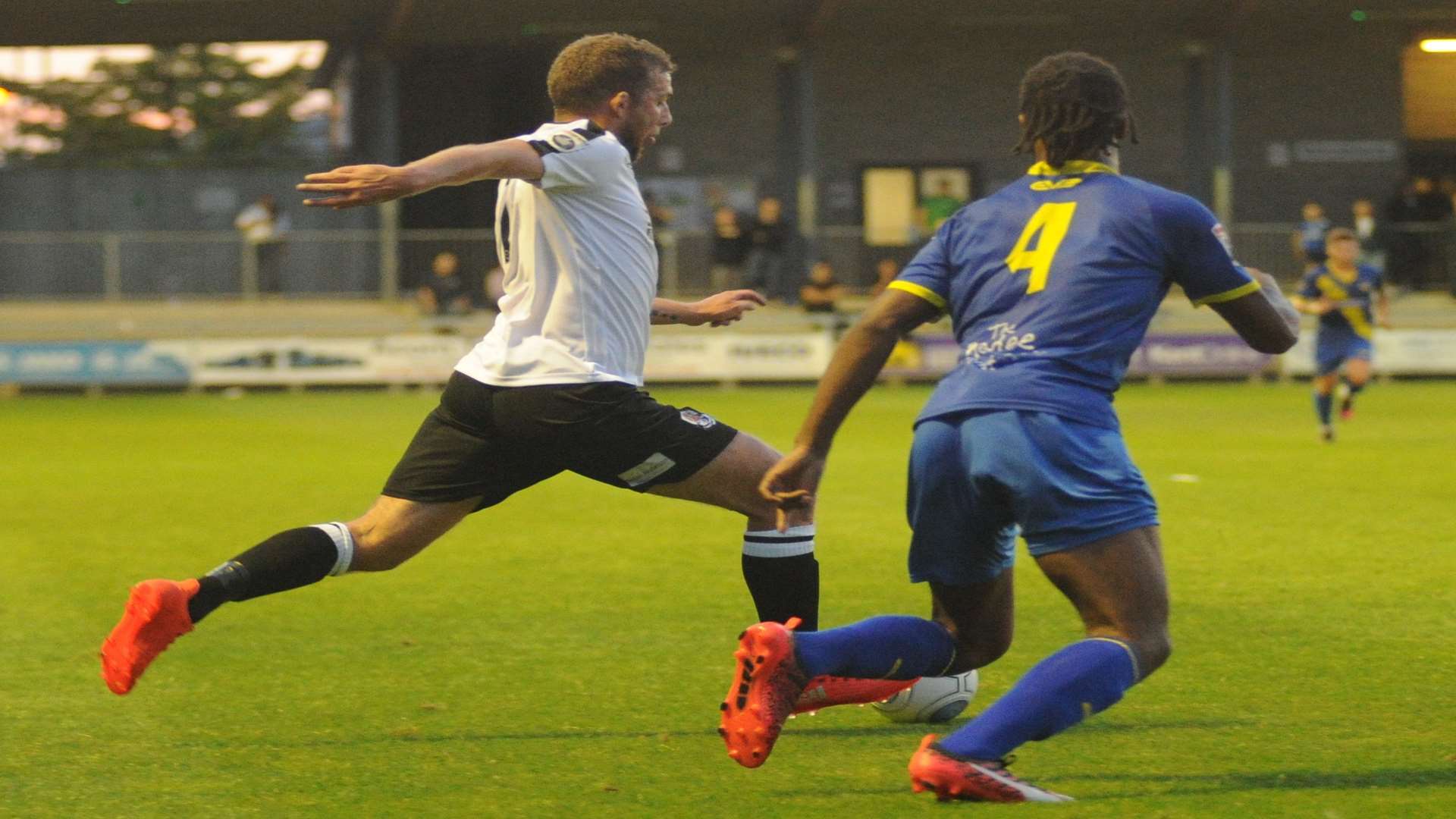 Dartford's Ryan Hayes takes on Concord's Lewis Knight. Picture: Steve Crispe