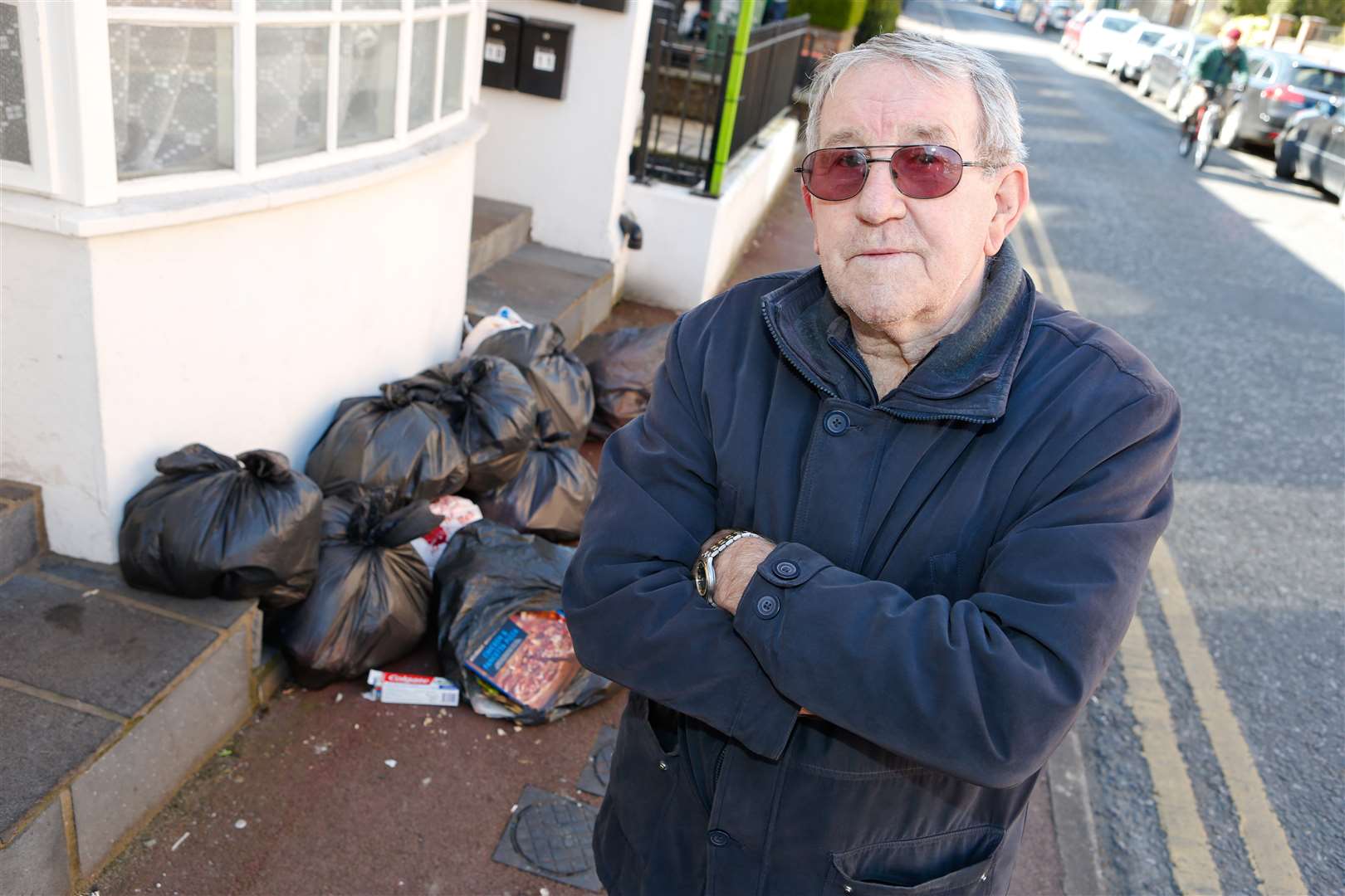 75 year old Fred Butcher by the rubbish in Marsham Street which is regularly left out by neighbours days before the collection is due which encourages foxes. Picture by: Matthew Walker FM2529991. (1273035)