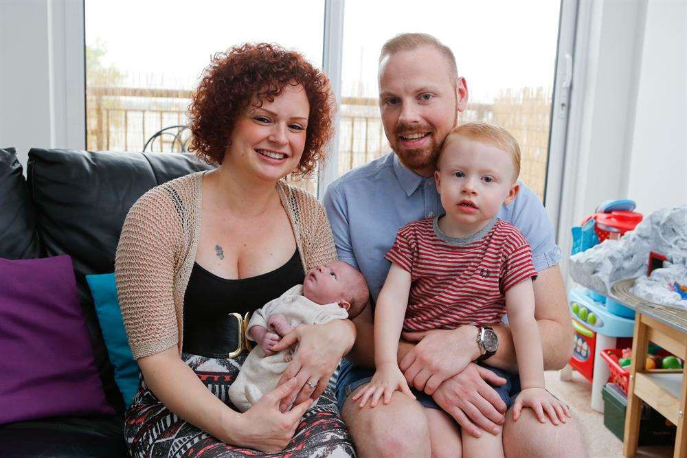 Dan Dempster with partner Becki Harman, son Harry, two, and baby Freddie