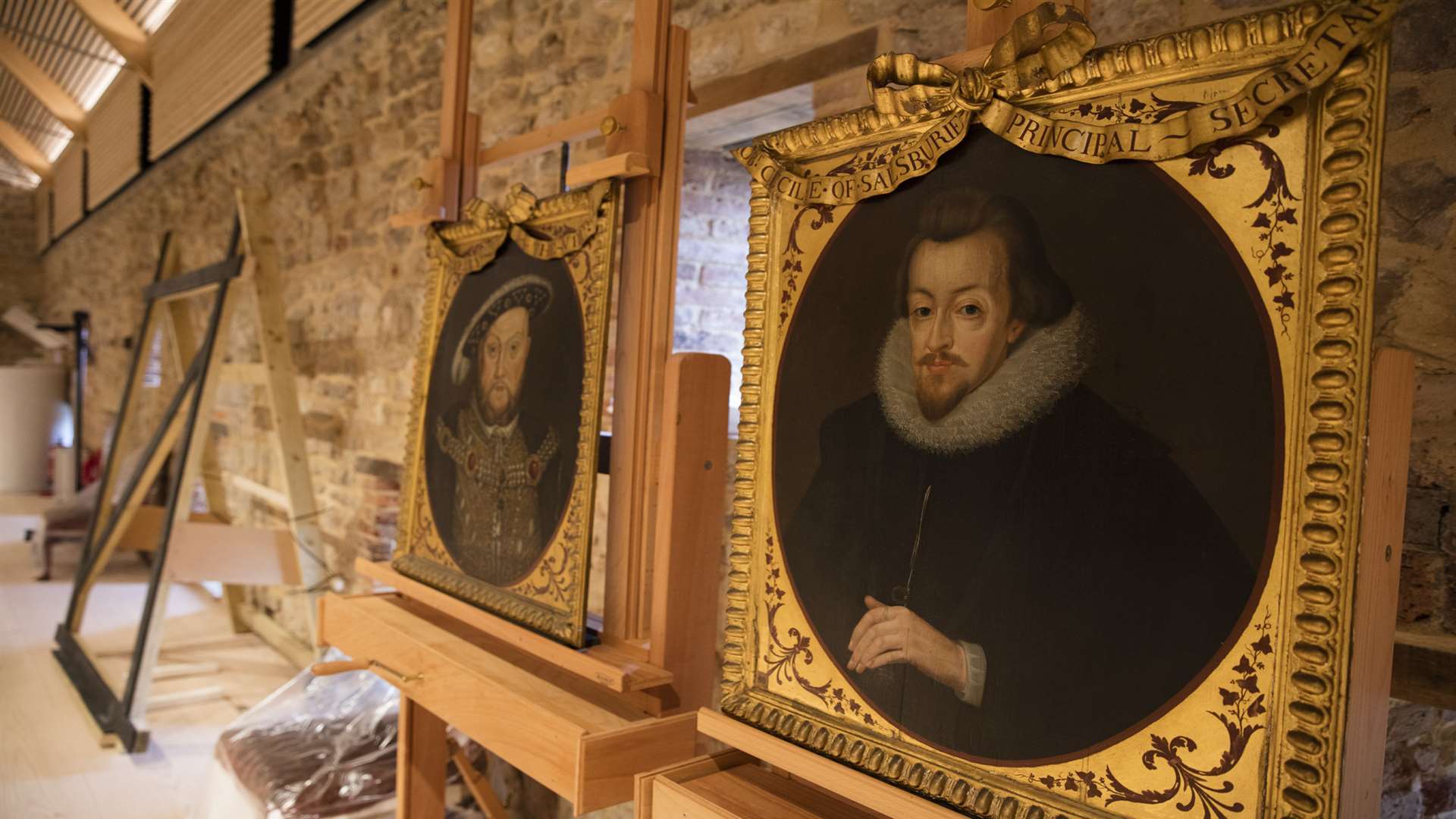 Ribbon framed paintings in the conservation studio at Knole Picture: National Trust, James Dobson