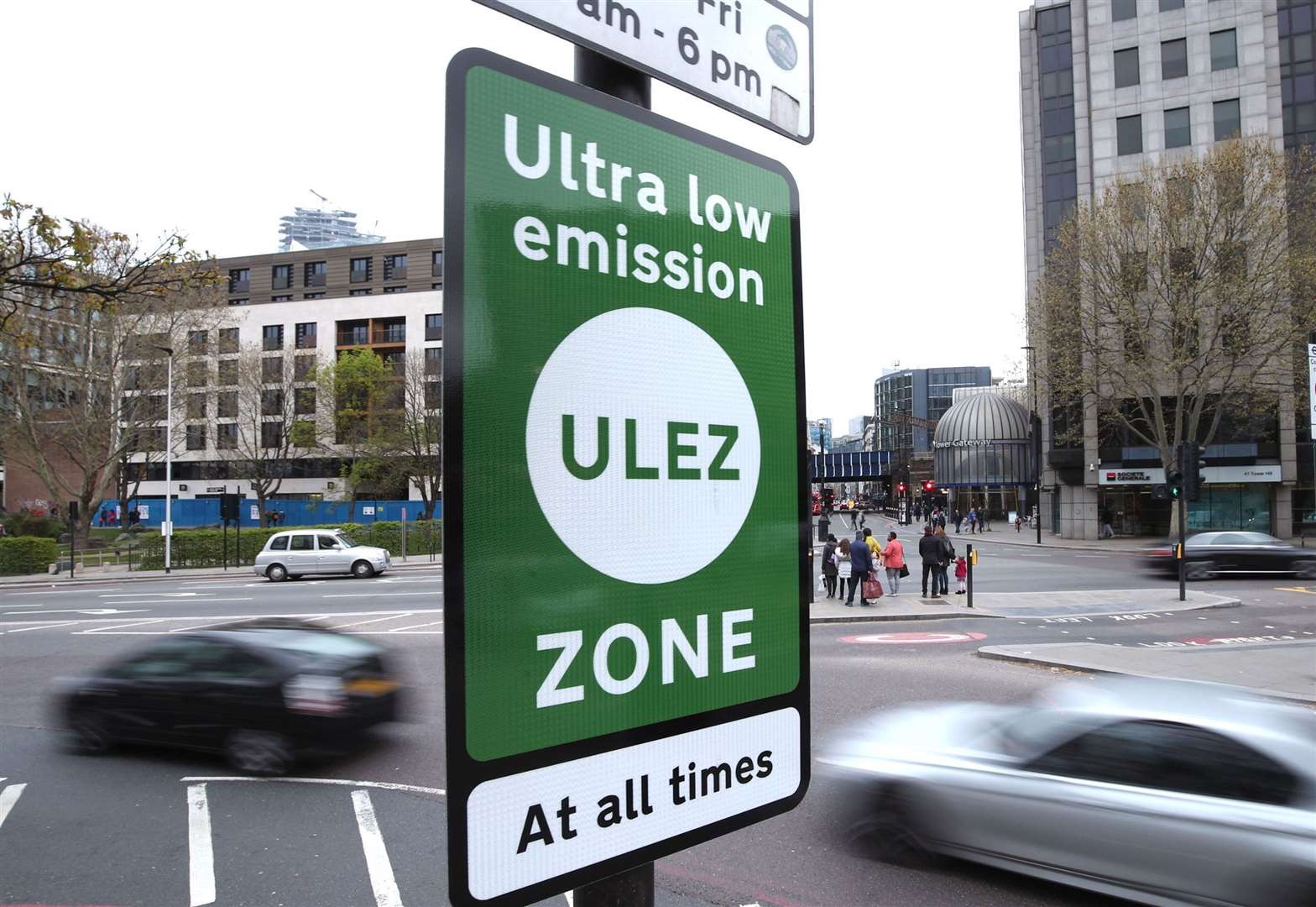 Signs indicating the new extension of London's Ultra Low Emission Zone. Photo: Yui Mok/PA