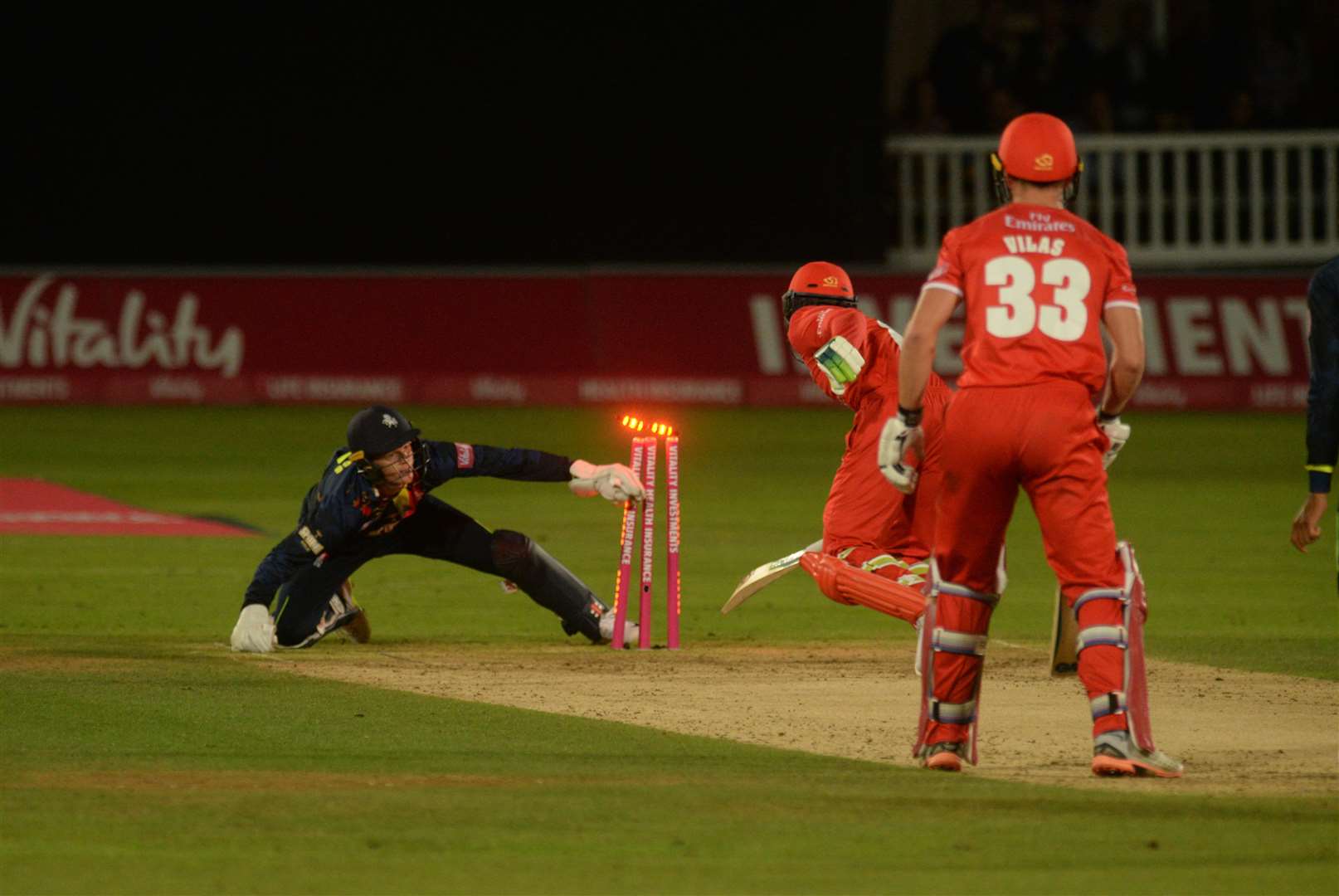 Sam Billings stumps Keaton Jennings in Kent's T20 quarter-final. Picture: Chris Davey. (5647599)