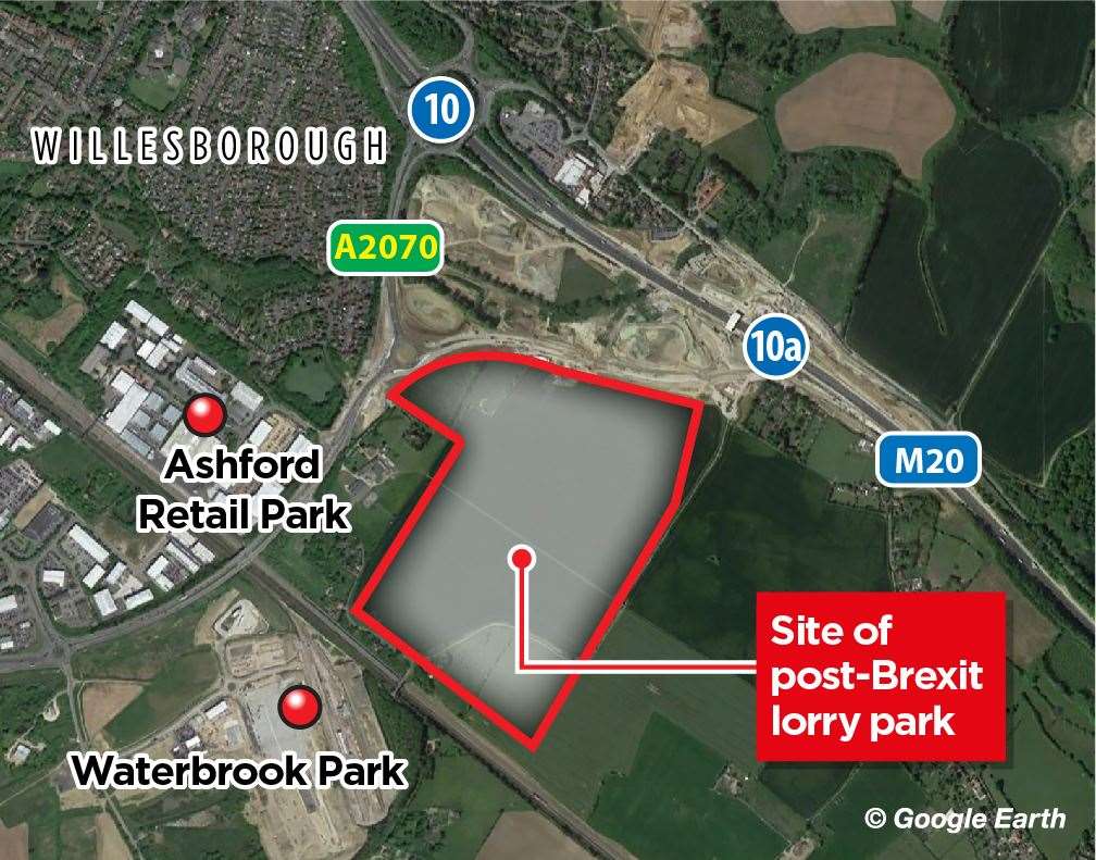 Where Ashford's post-Brexit lorry park will go