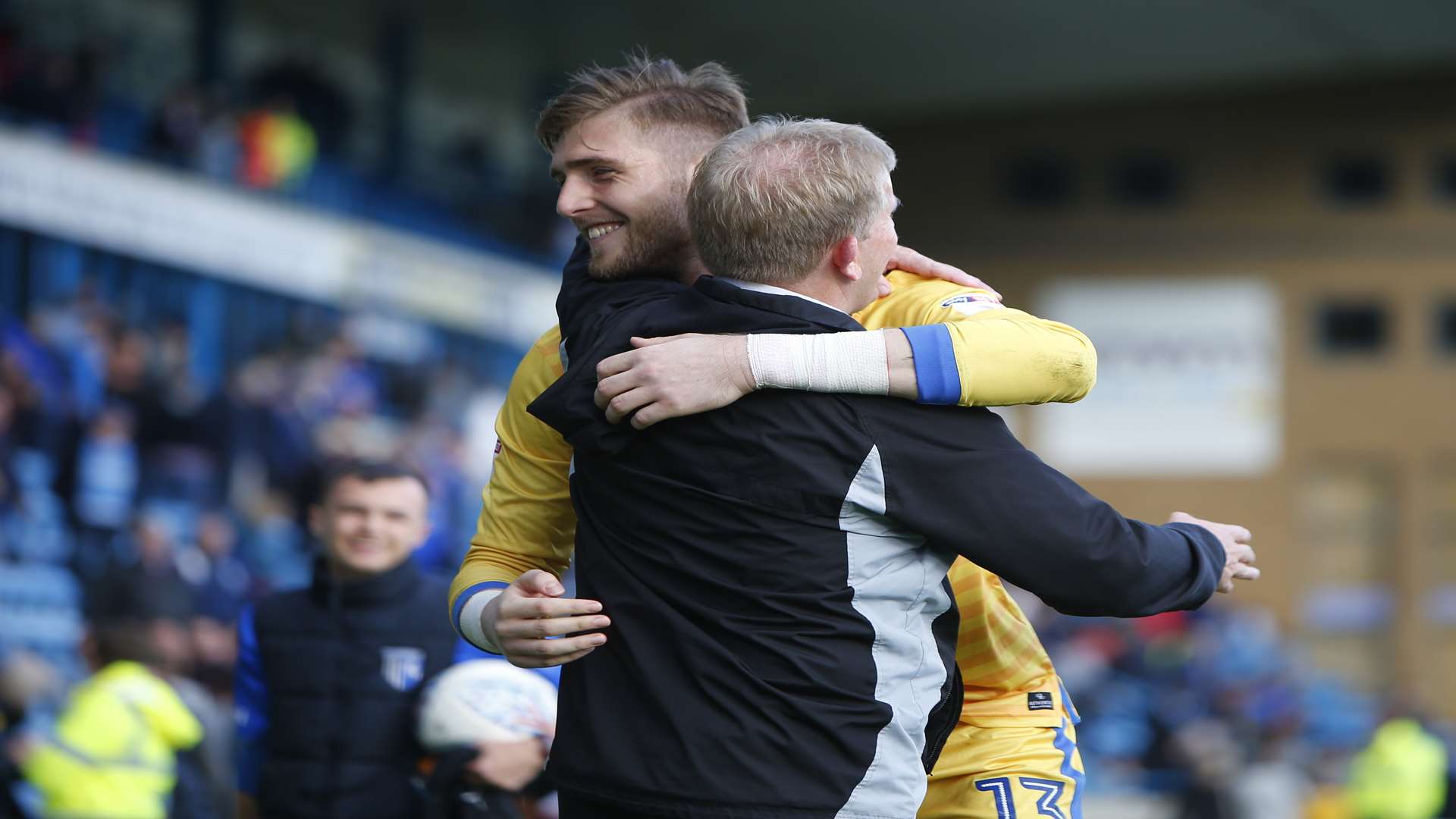 Tomas Holy is embraced by manager Ady Pennock at the end of Saturday's game Picture: Andy Jones
