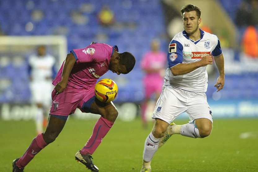 Myles Weston in action against Tranmere before his injury Pic: Barry Goodwin