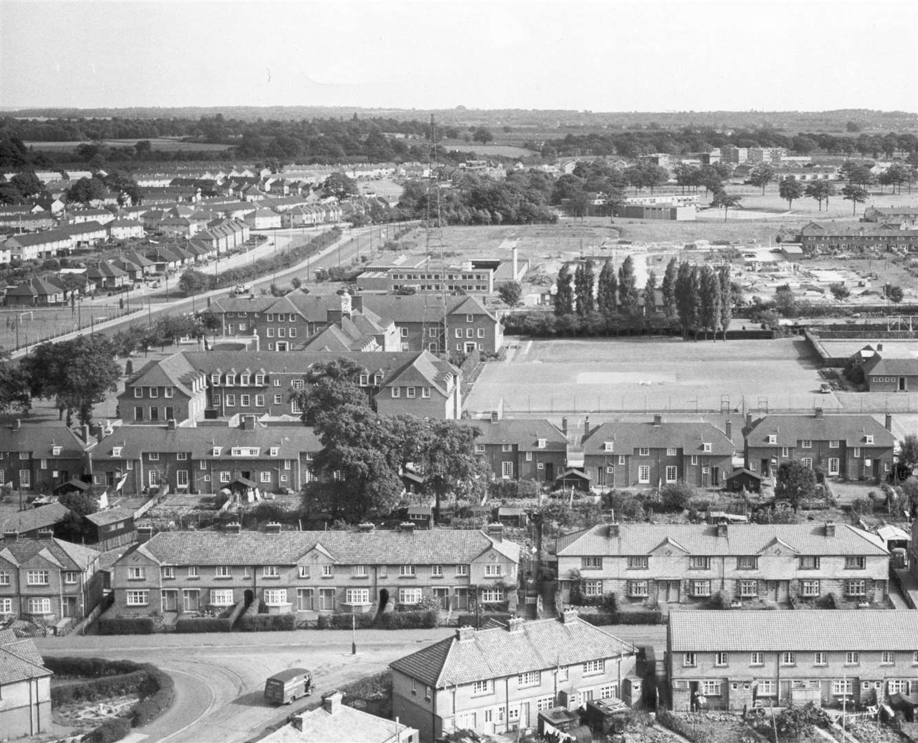 An aerial view of the Sutton Road headquarters in 1959