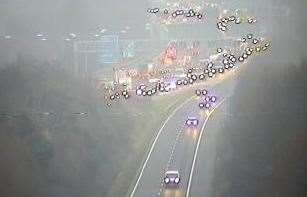 A vehicle fire on the M25 near Swanley is causing delays. Picture: Traffic England (53784530)