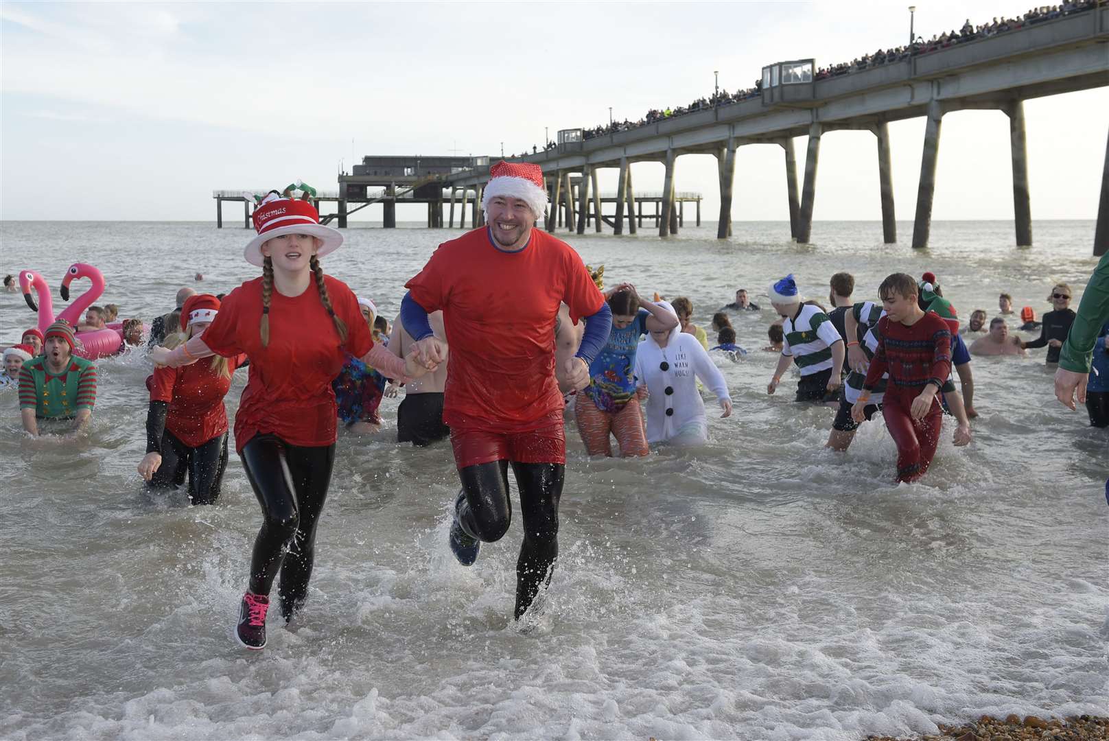 Deal's busy seafront during a Boxing Day dip