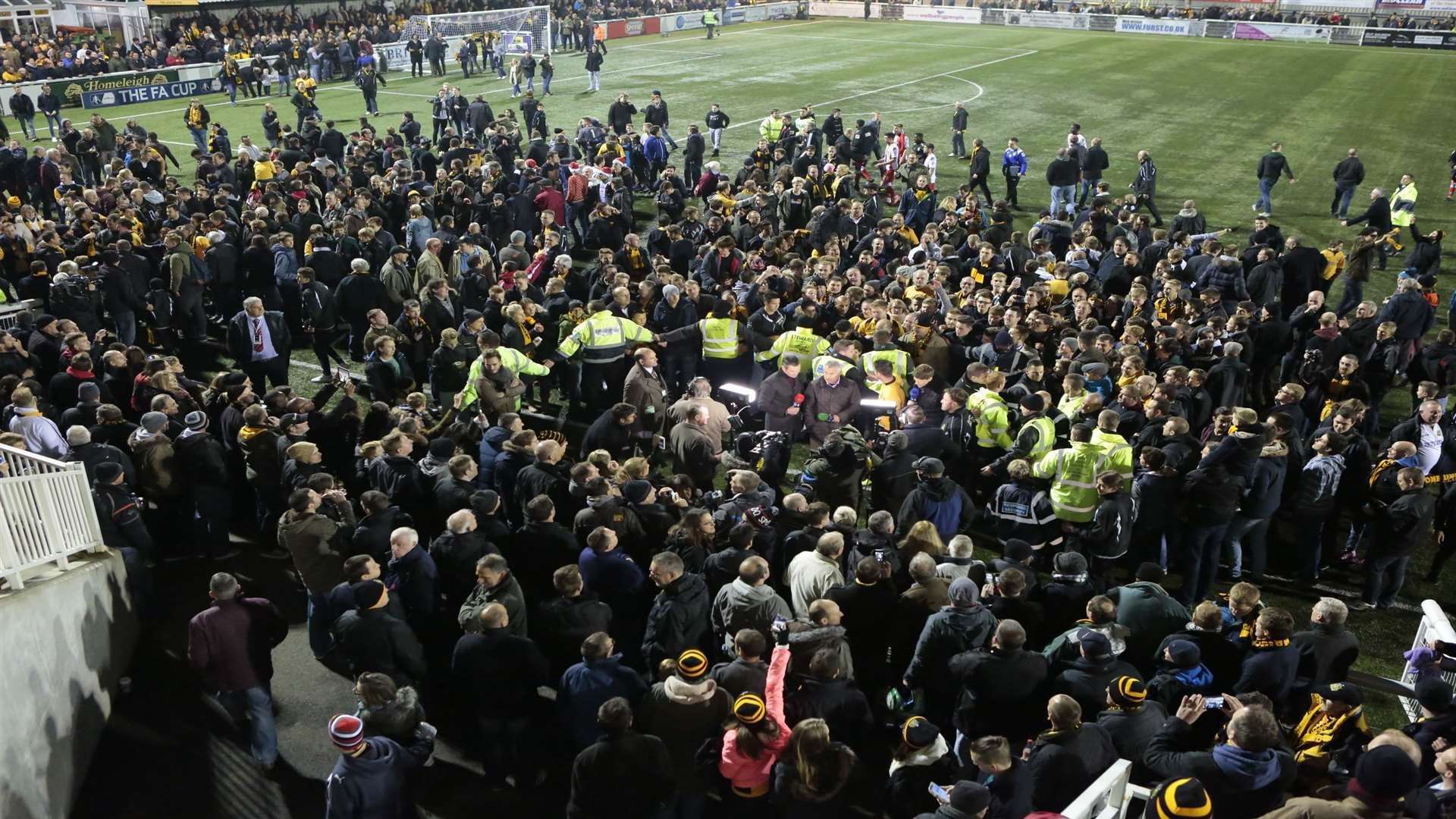 Full-time scenes at the Gallagher Stadium after Maidstone's 2014 victory over Stevenage. Picture: Martin Apps