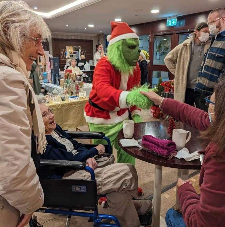 The Grinch paying a visit to Miramar Care Home in Herne Bay. Photo: Rachel Zort
