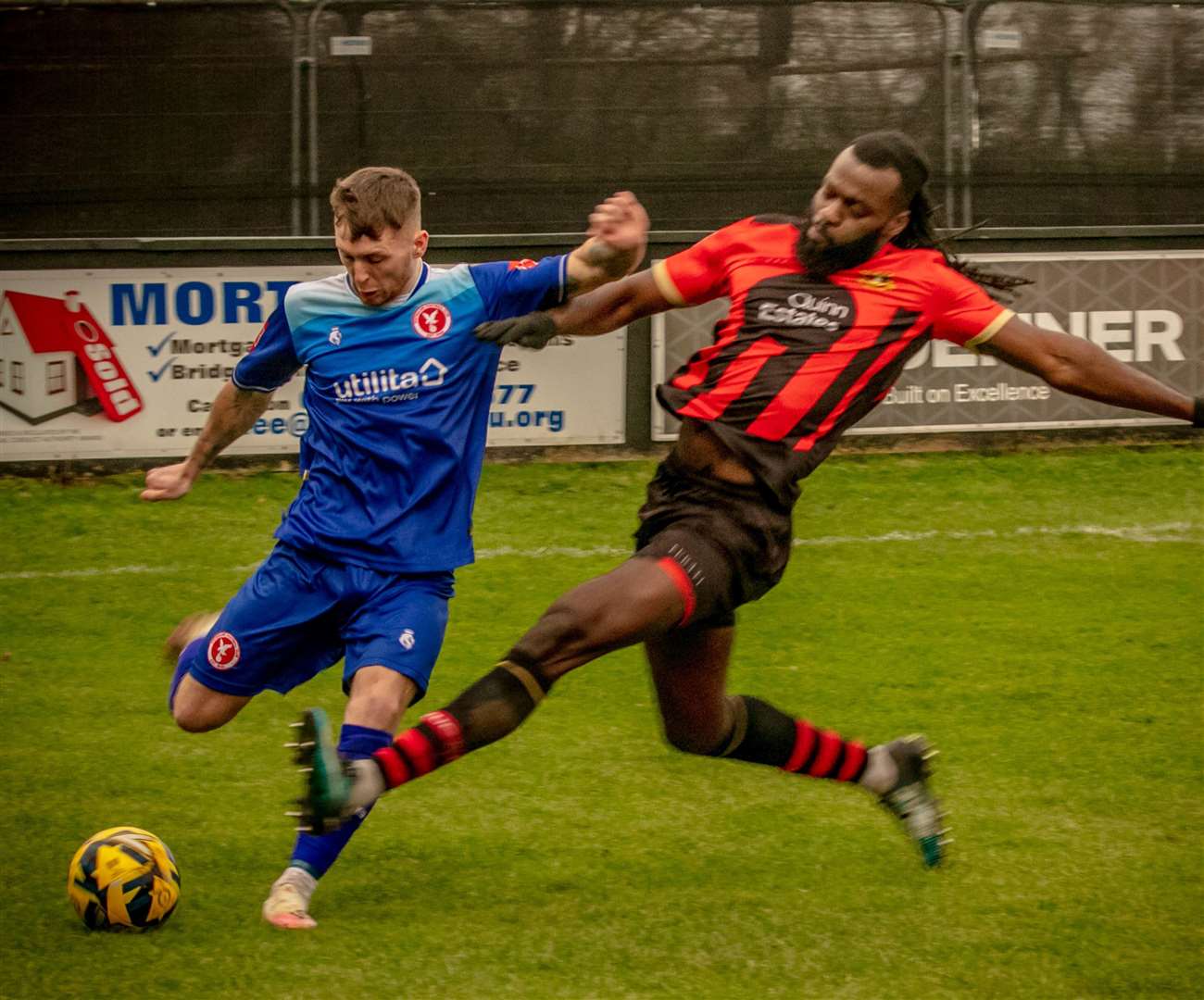 Hythe new boy Duane Acheampong, right, was most recently with Sittingbourne. Picture: Glen Smith