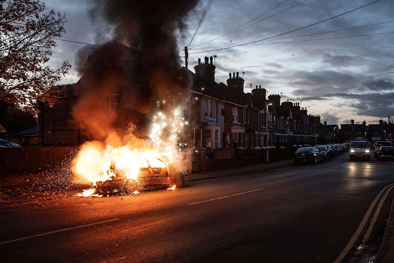 Sparks were flying off a car set on fire in Briton Street, Faversham @mrperou