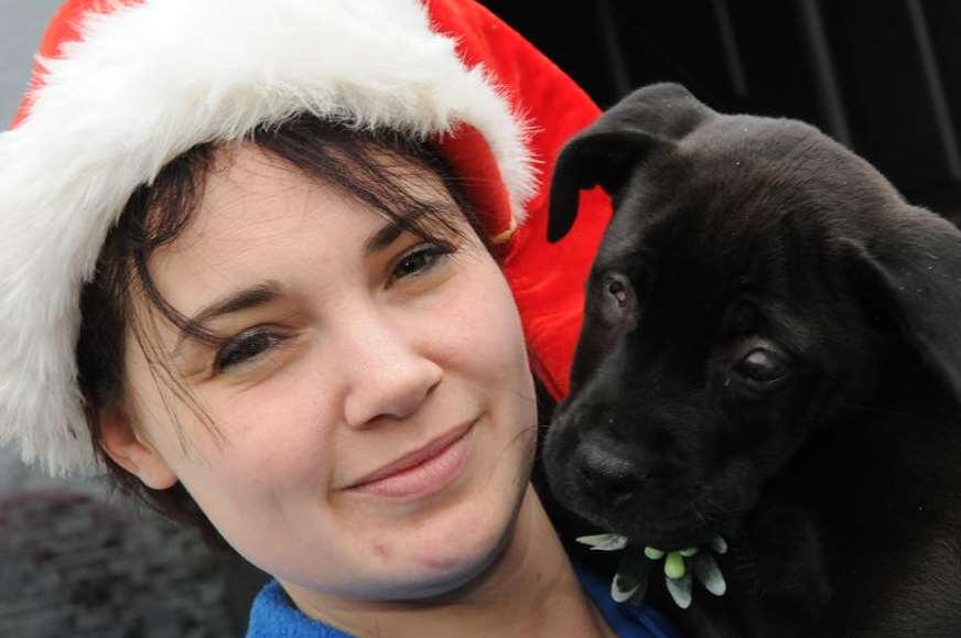 Kimberly Broderick, from Happy Endings Rescue in Faversham, with blind Belle when she was a puppy