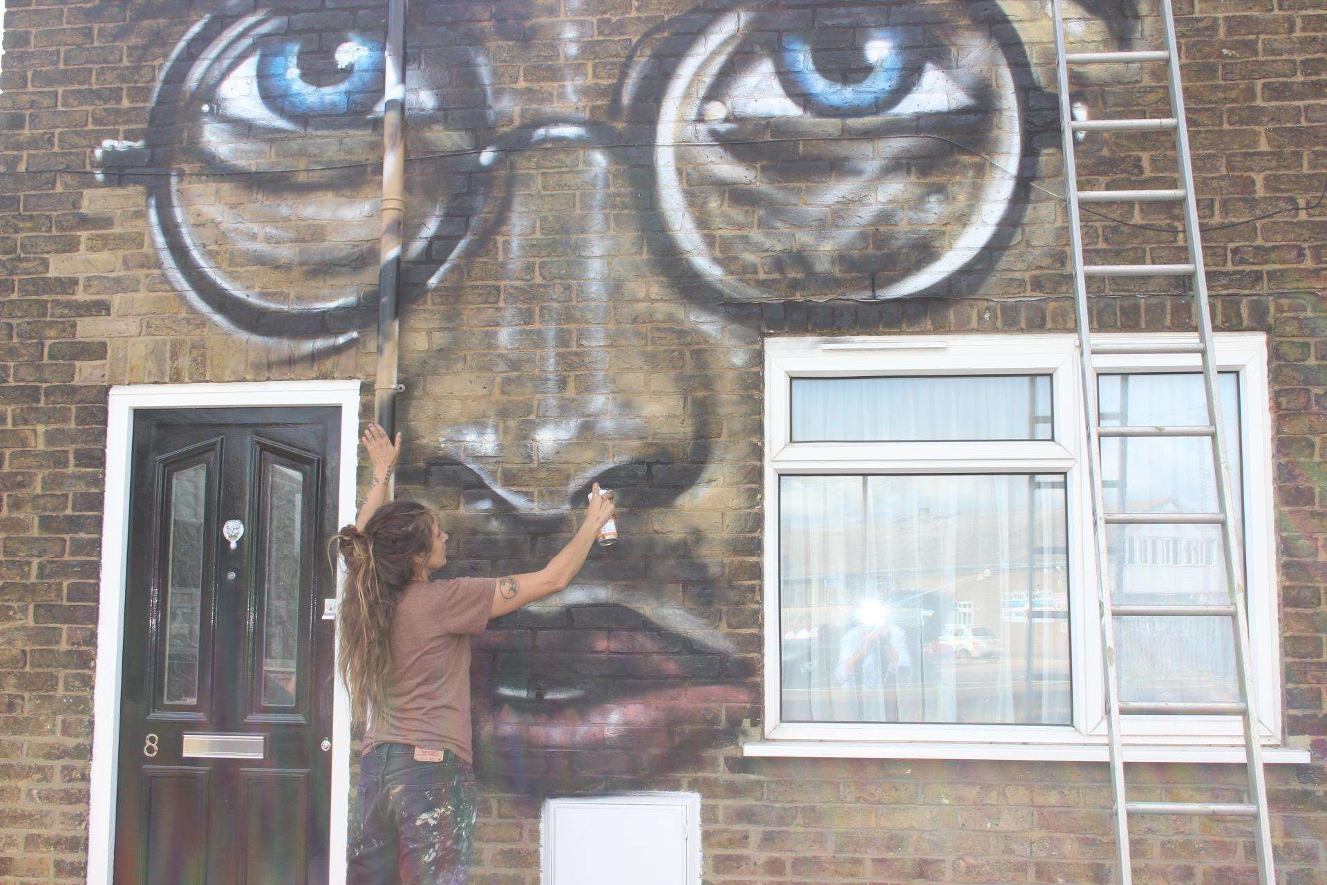 Muralist Jules Muck turns Denise Kerry's home in Sheerness into an image of Harry Potter