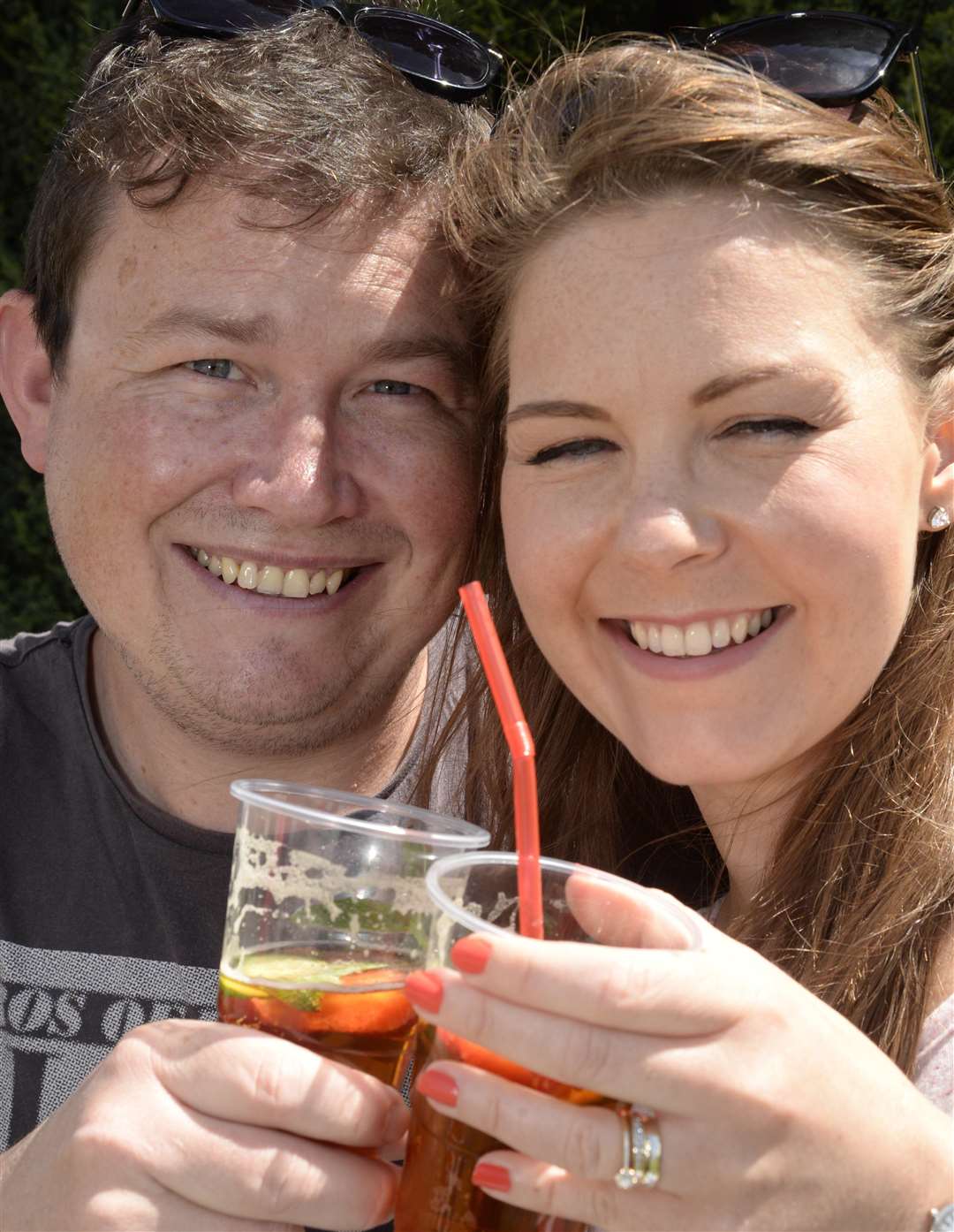 Tristan and Charlotte Morgan sample a Pimms Picture: Chris Davey