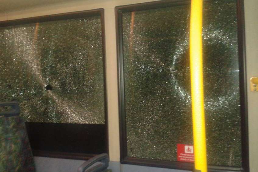 Windows were smashed on board the bus