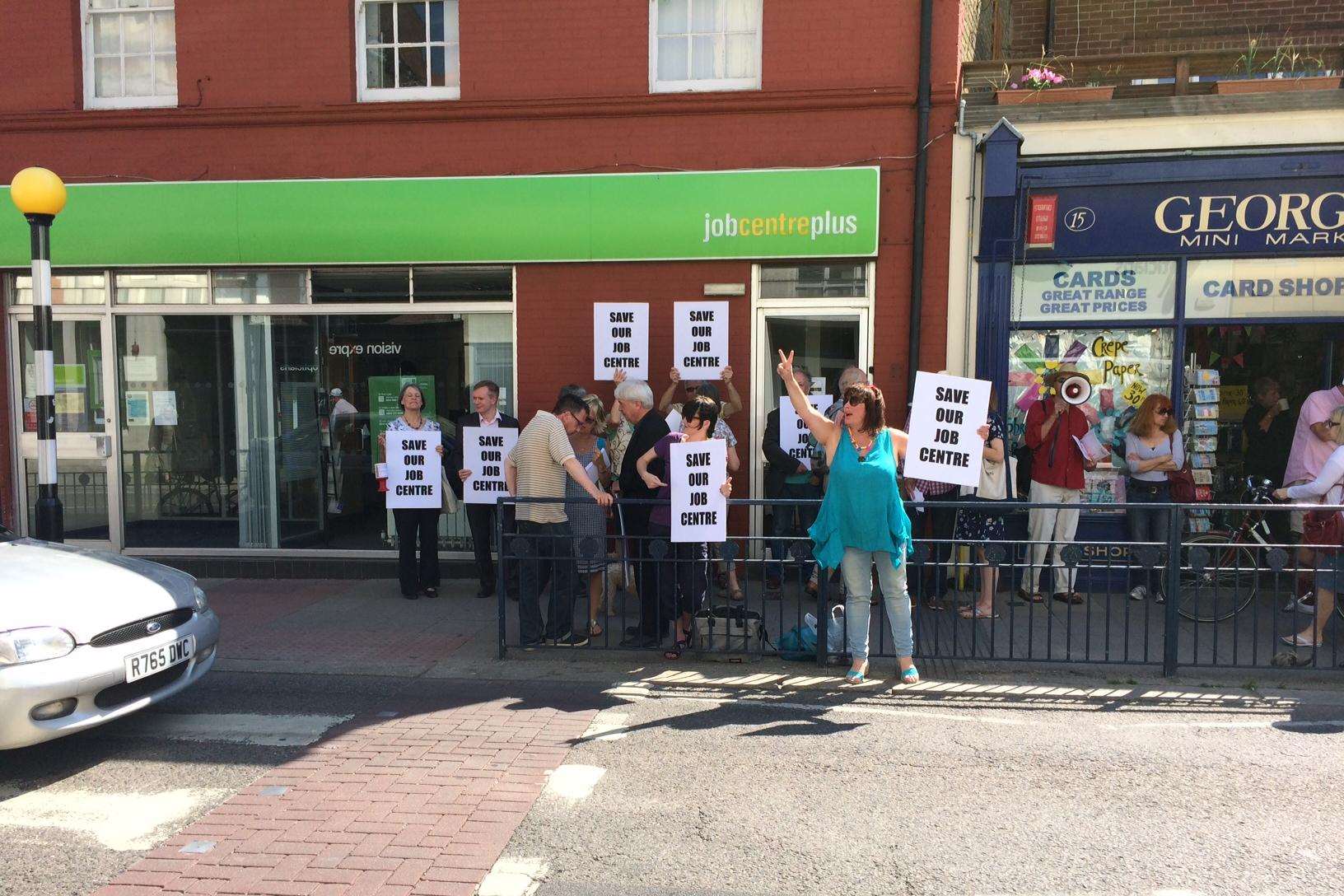 Campaigners outside the Whitstable job centre