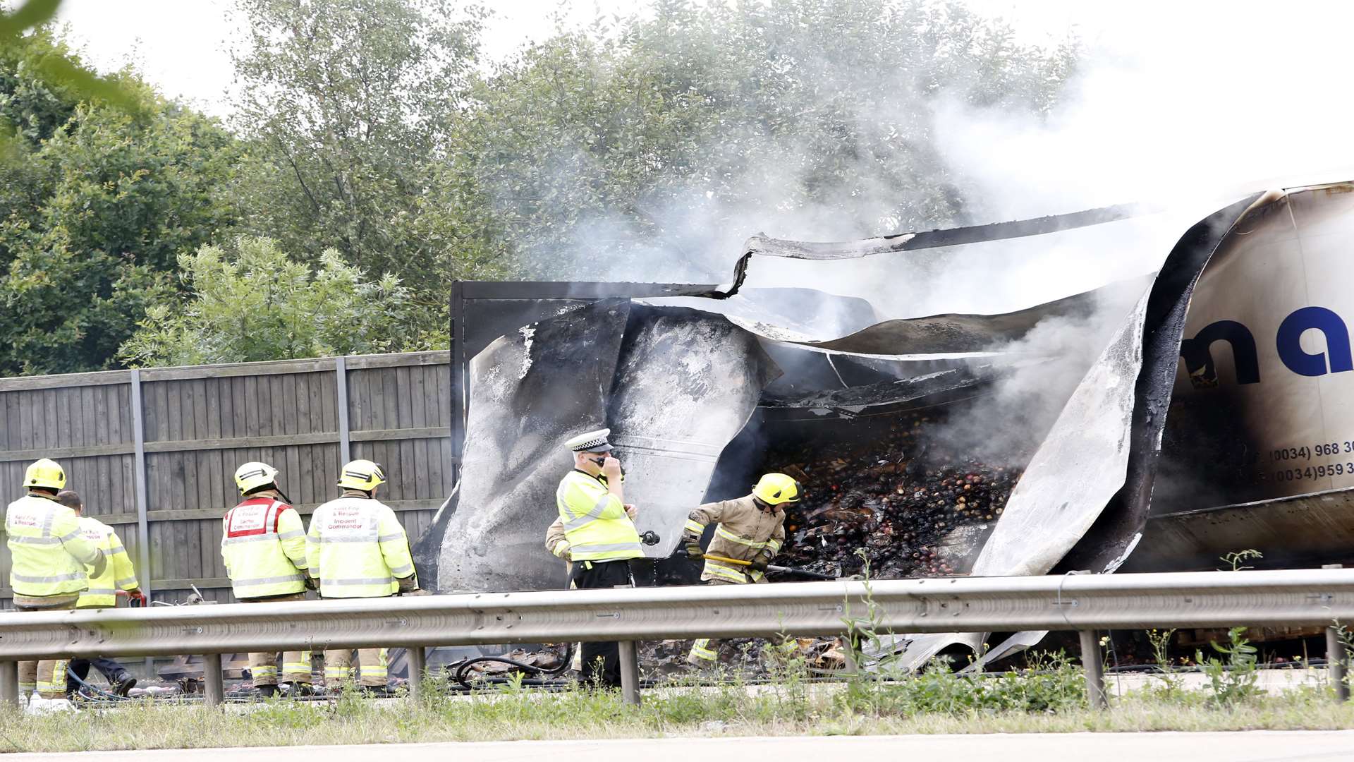The burnt-out lorry on the M20. Picture: Matt Walker