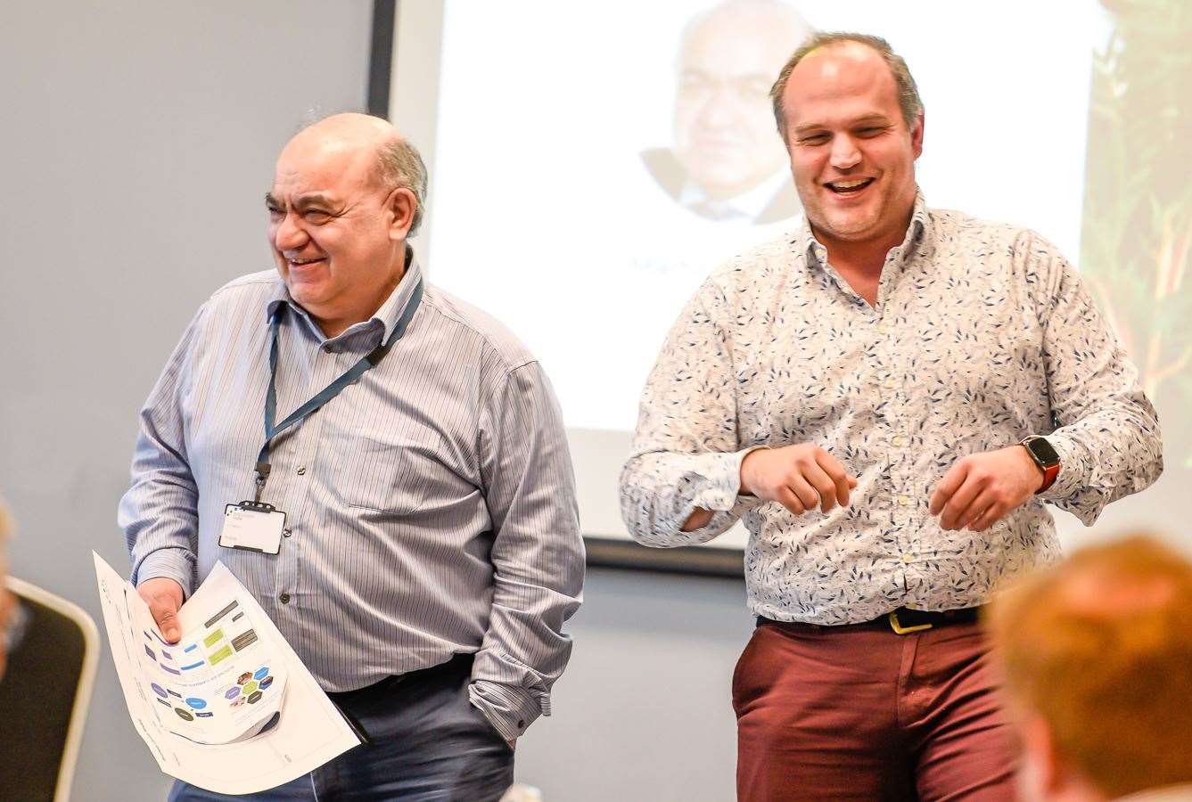 Dr Martino Picardo, chairman of Discovery Park and Dr Robert Barker of the University of Kent, presenting at the innovation boot camp