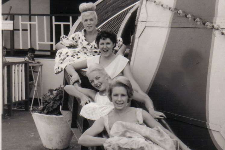 A group of ladies enjoy the helter skelter in 1961