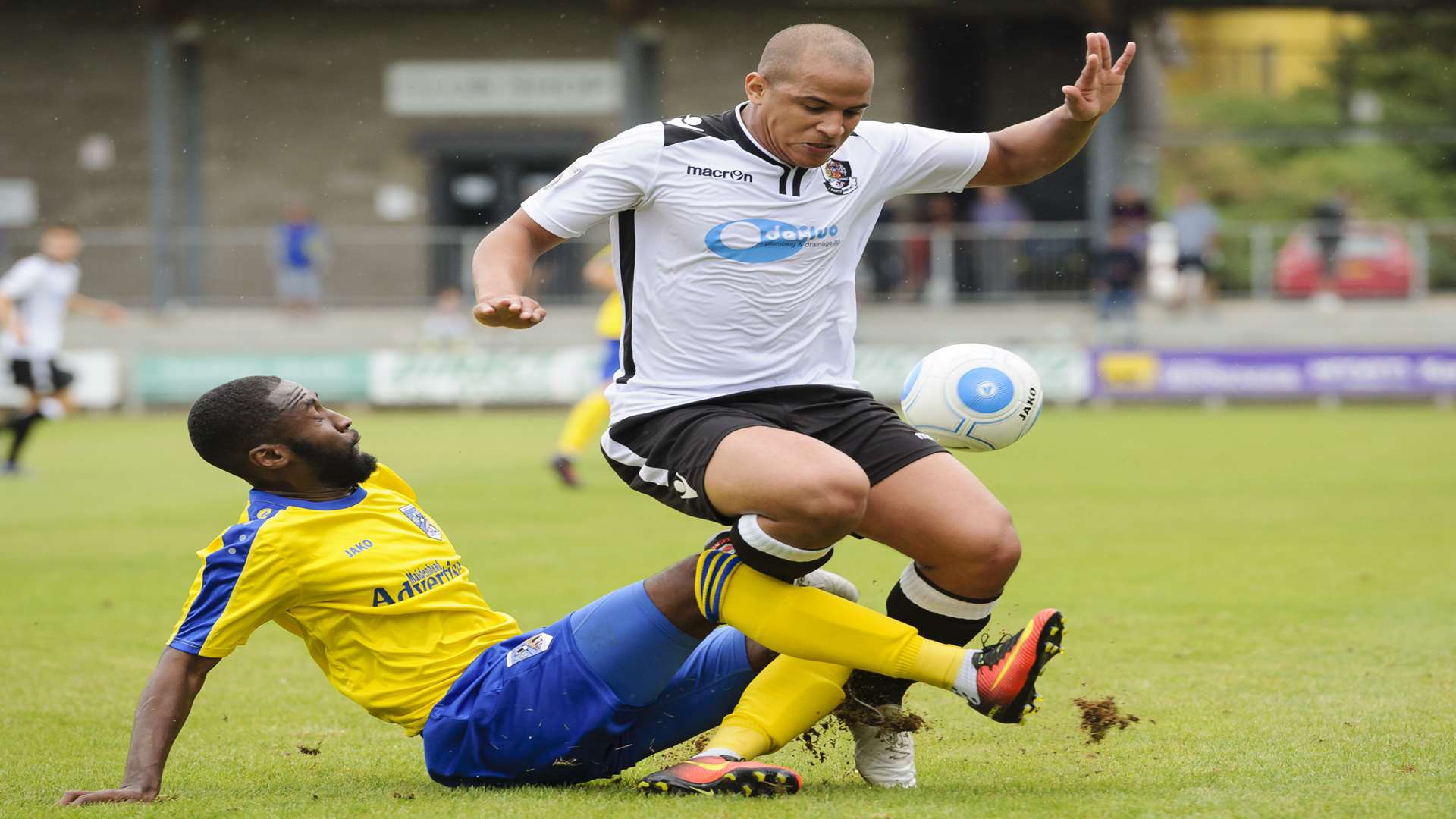 Dartford left-back Tom Wynter is challenged against Maidenhead earlier in the season. Picture: Andy Payton