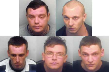 Raid gang: top from left, Danny Stevenson and Adam Green, bottom from left, Jamie Rustage, Frank Harris and James Clark