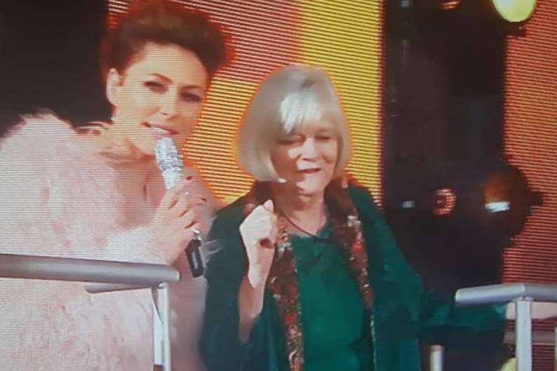 Emma Willis greets Ann Widdecombe as she leaves the famous TV house.