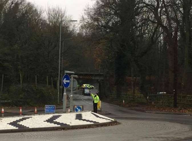 A road block has been set up at the A20 junction with Seven Mile Lane