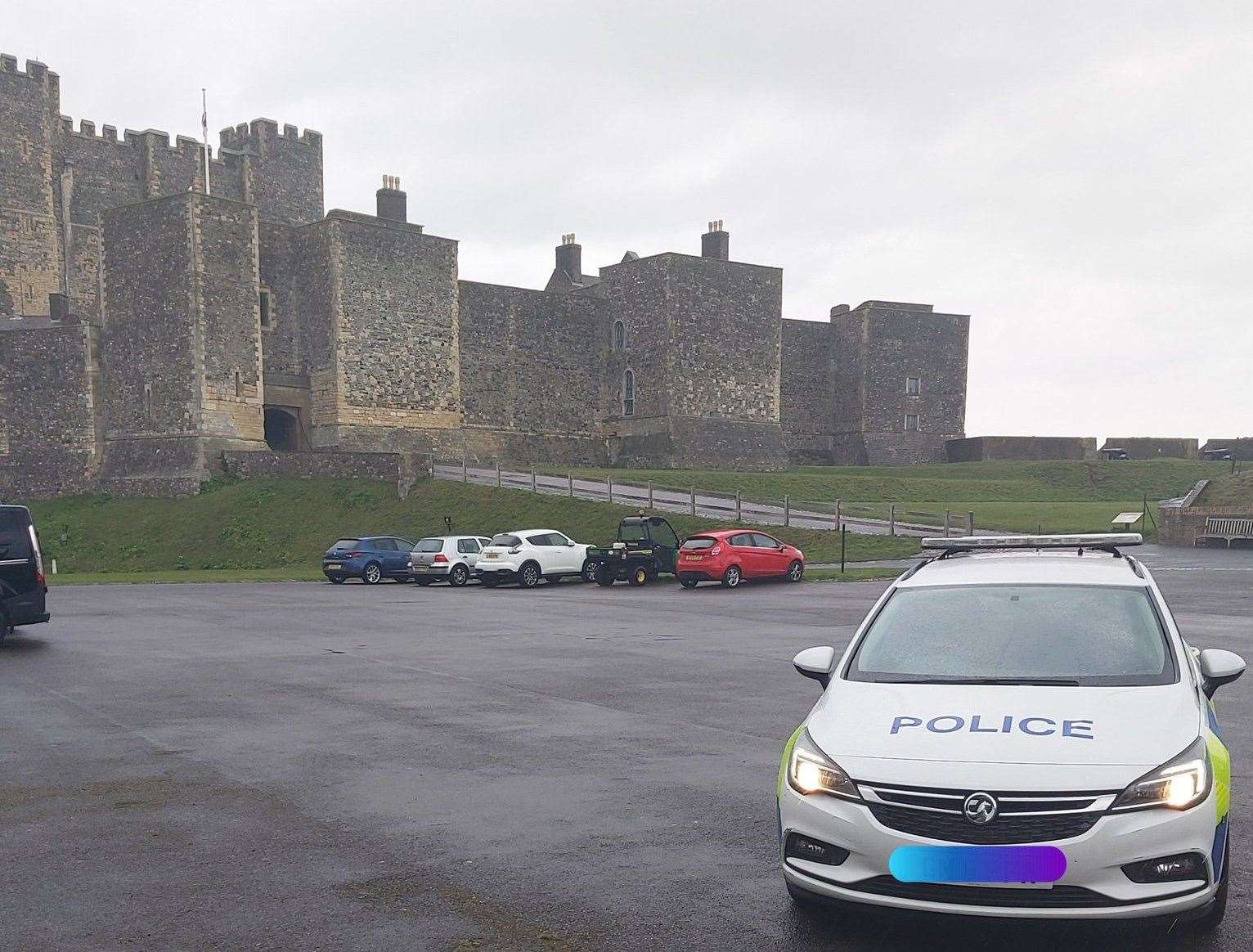 Police shared images of the patrol car in Dover after a man spotted walking along the A2 near Bluewater was suspected of entering the UK illegally. Picture: Kent Police