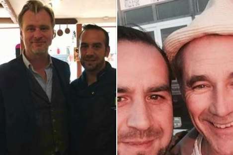 Christopher Nolan (picture on the left) and Mark Rylance (left) with staff at La Cocotte restaurant.