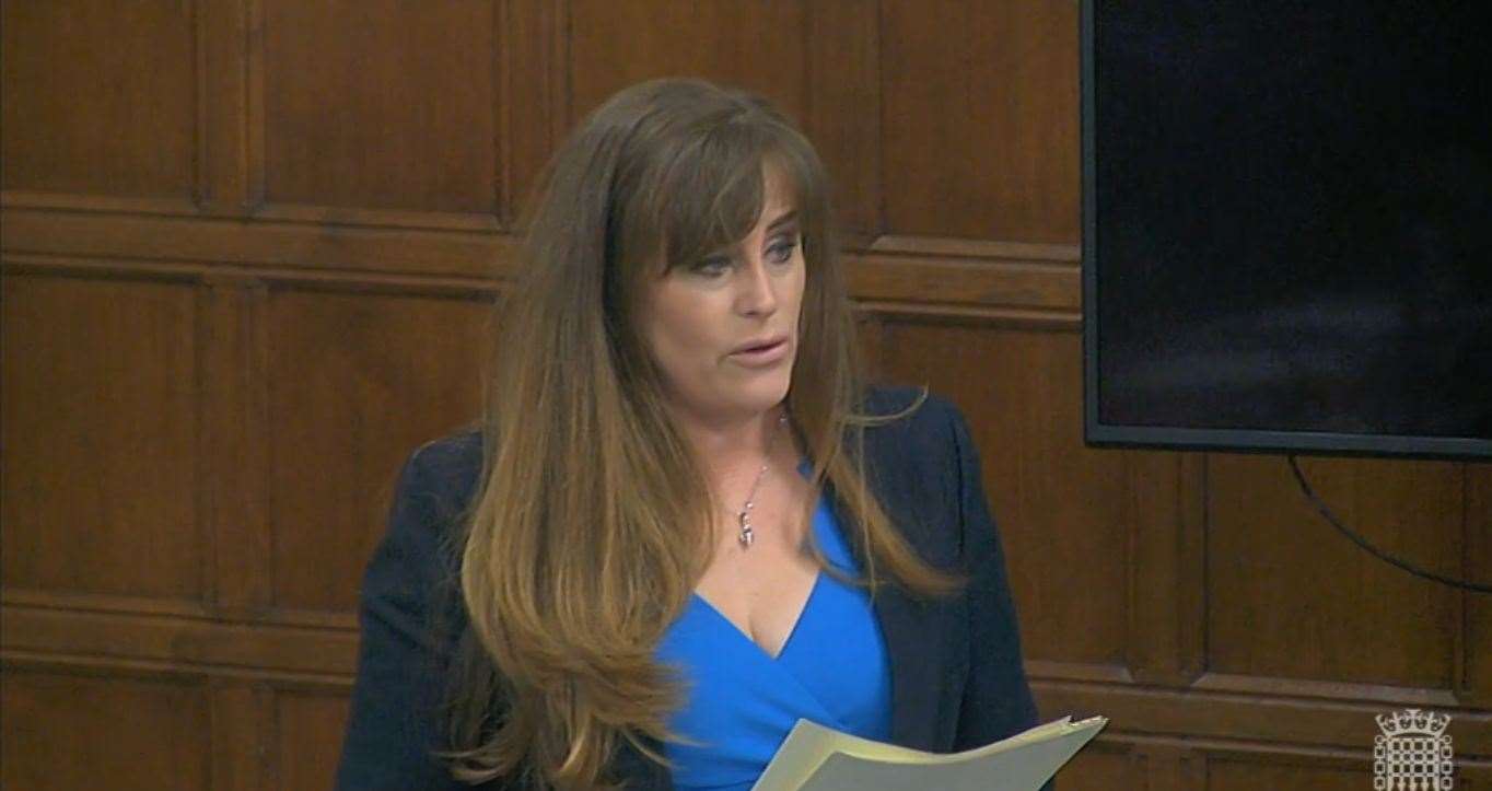 Kelly Tolhurst (Con), MP for Rochester and Strood, opening a Westminster Hall debate about the Basin 3 Chatham Docks redevelopment application. Credit: Parliament TV.