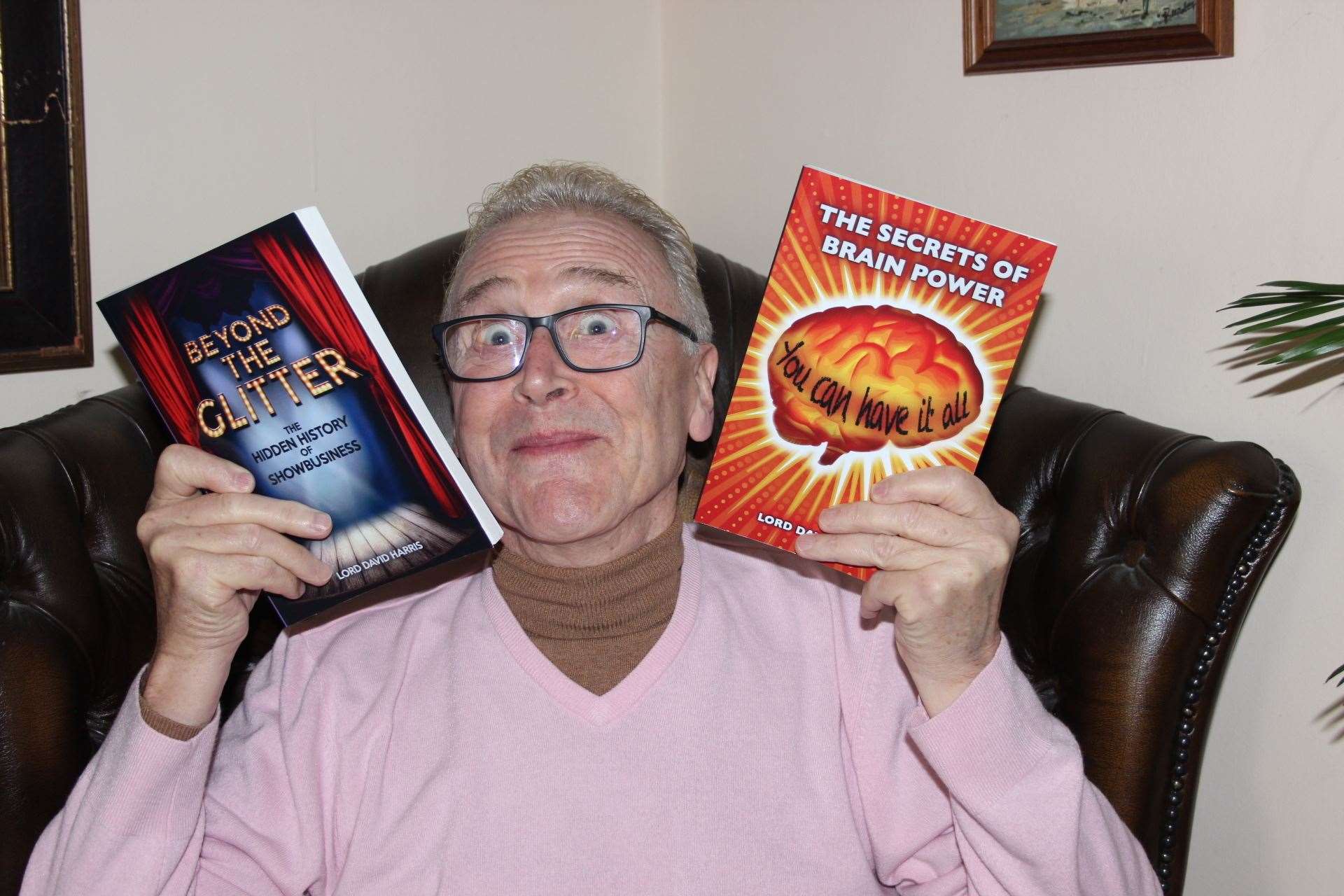 Comedian Paul Harris with his two books Beyond The Glitter and The Secrets of Brain Power at his home in Minster, Sheppey. Picture: John Nurden (20130336)