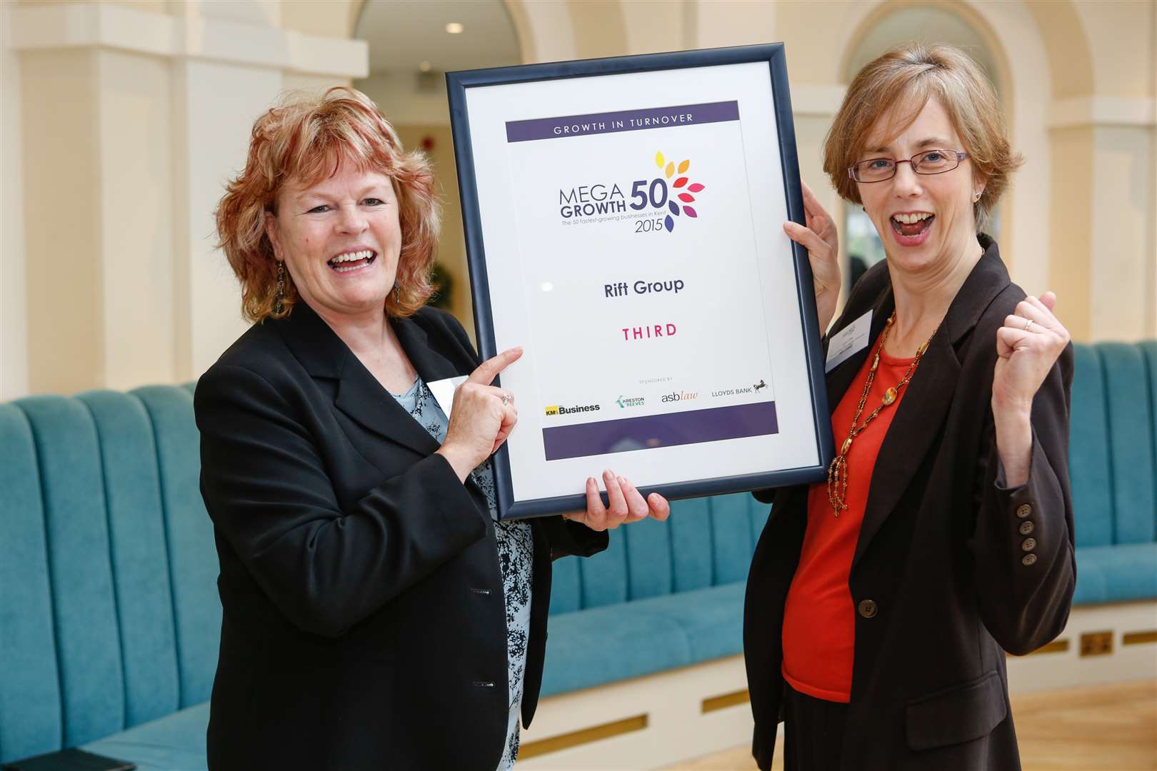 Jane Ollis, right, with RIFT Group founder and managing director Jan Post as the company is named the third-fastest growing in Kent