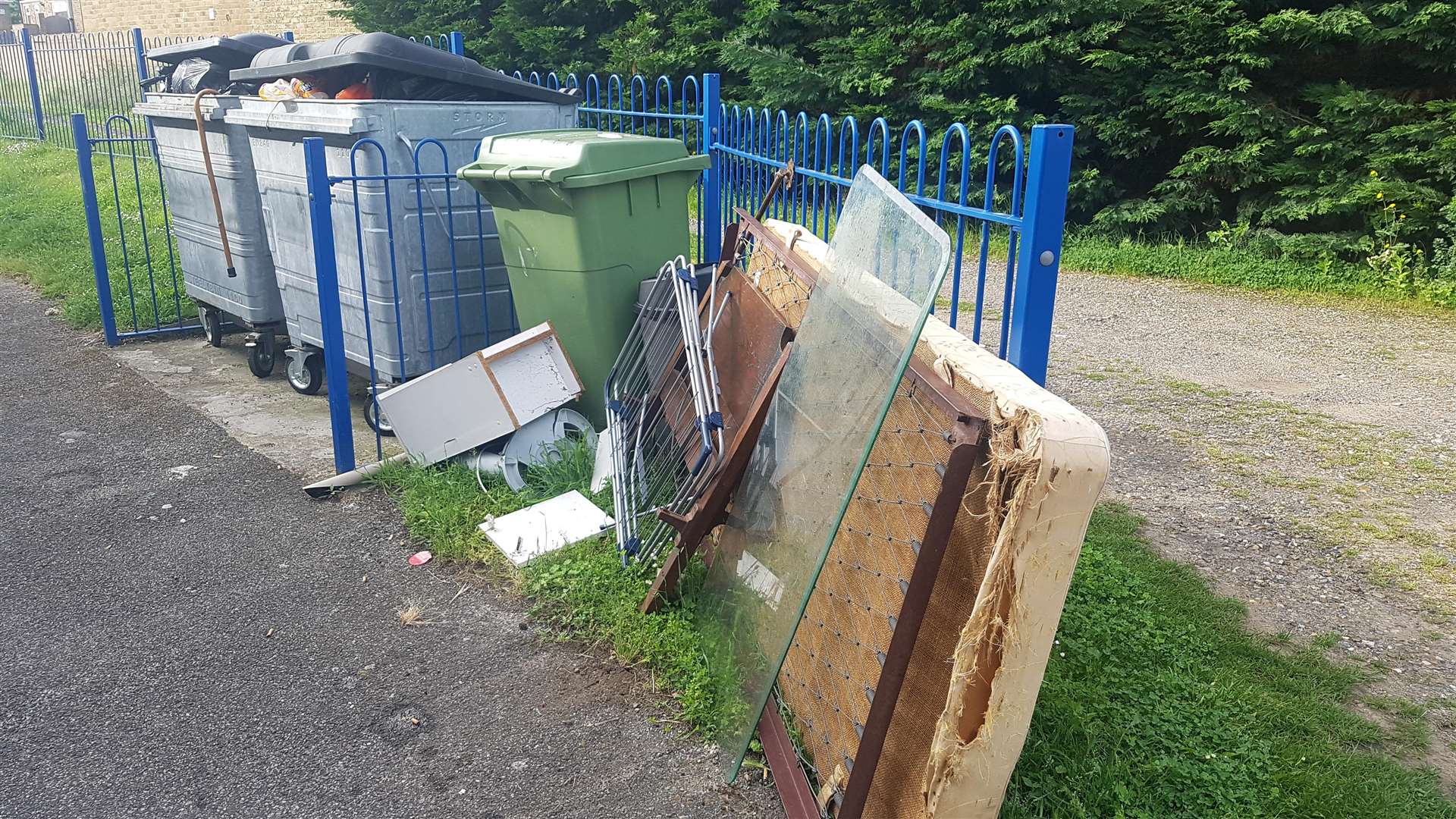 The rubbish bins at Kenilworth Court, Sittingbourne where the bearded dragon was found. Picture: RSPCA