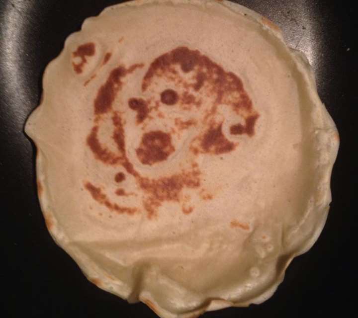 A dog's face emerged in this pancake made by Ashford man Jason Olsen