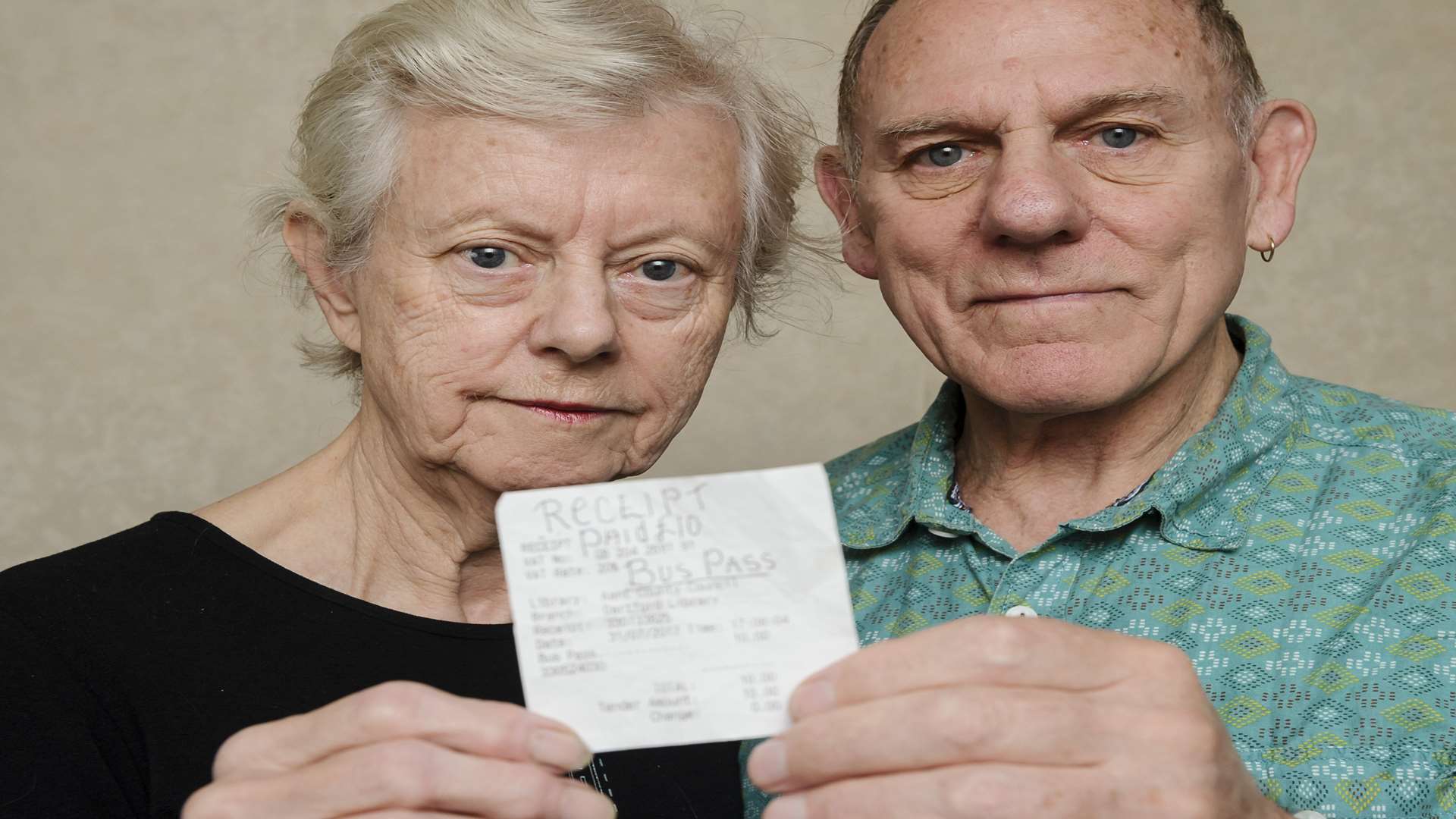 Margaret and David with the receipt