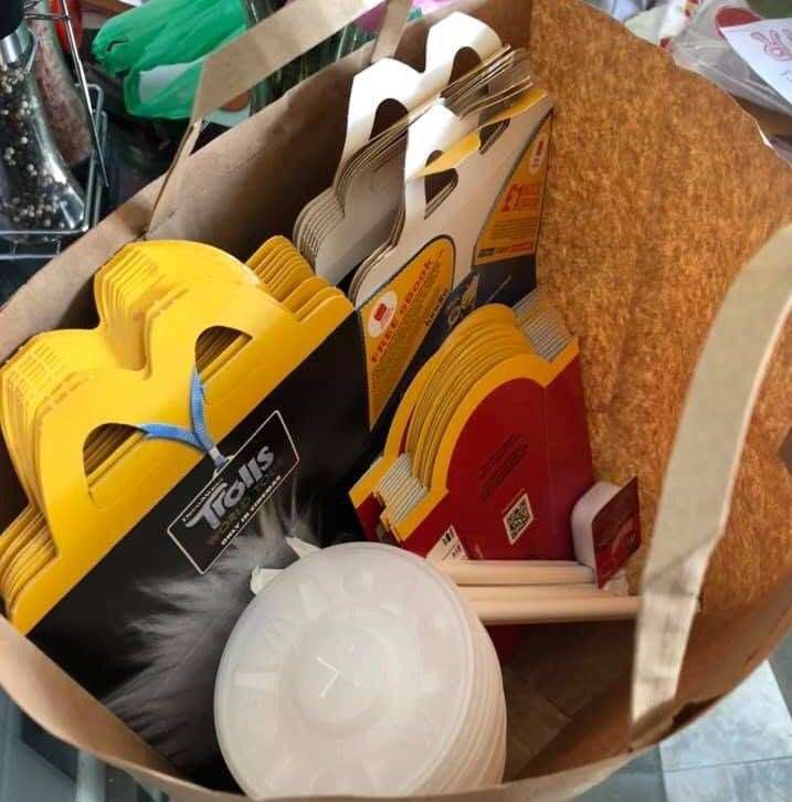 The bagful of Happy Meal boxes given to Jo Rawlinson. Picture: Jo Rawlinson