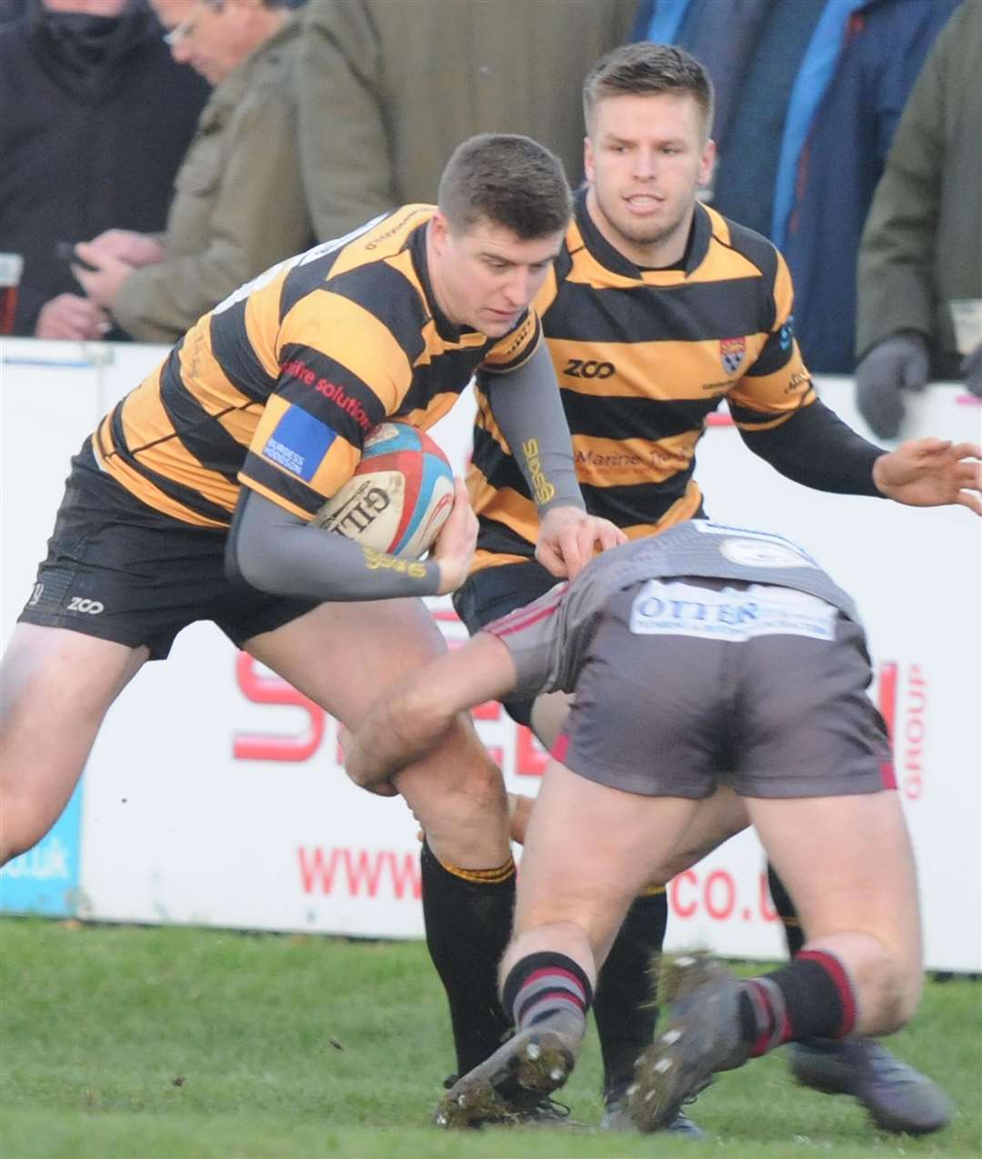Canterbury's Aiden Moss set-up Tom Best's second try against North Walsham. Picture: Wayne McCabe