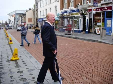 Partially-sighted Brian Dunster in the town centre