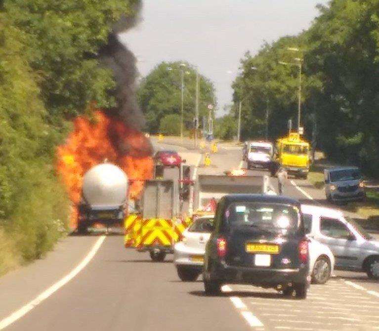 The tanker fire on the A20. Picture: Finley Jones (2730573)