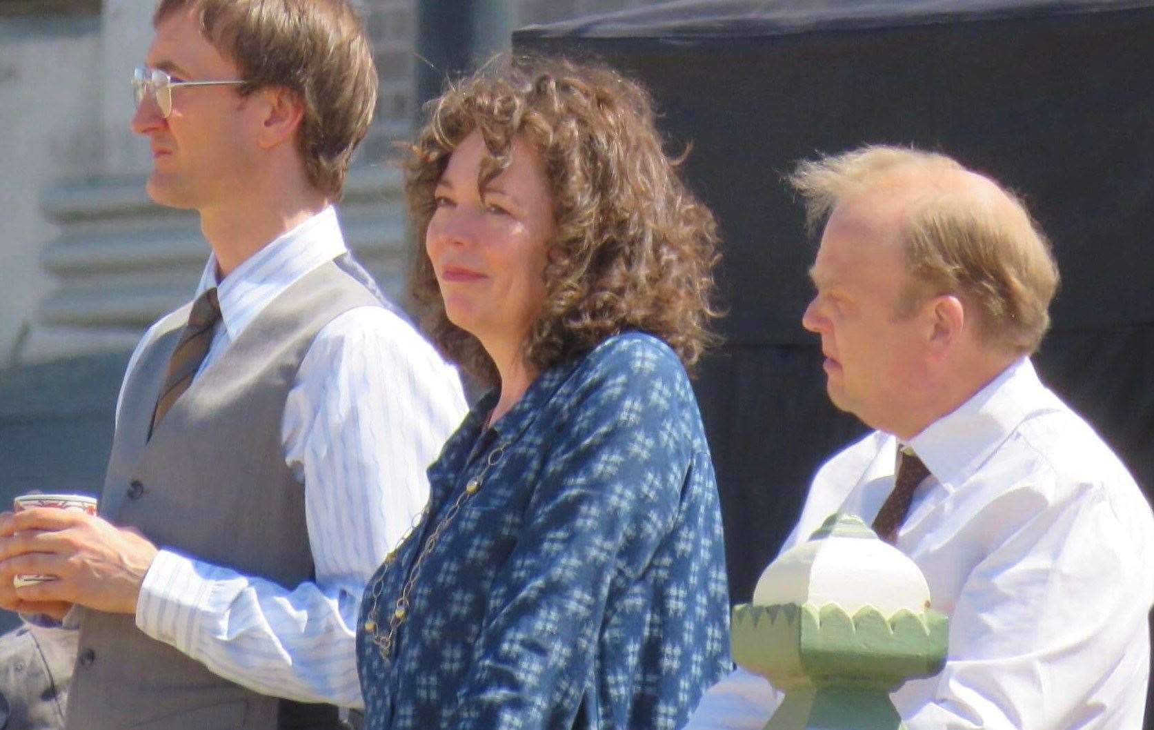 Olivia Colman, Toby Jones and Tom Brooke on Margate seafront as filming for Empire of Light finishes. Picture: Roberto Fabiani