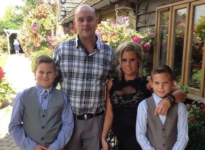 Justin Newitt with Jemma Webb and her two sons, Rydan, left, and Leyton Eldridge, right