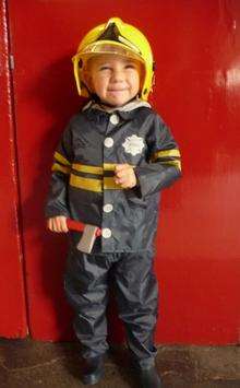 Daniel Quinn, who wanted to meet Fireman Sam, in his new firefighter's outfit.